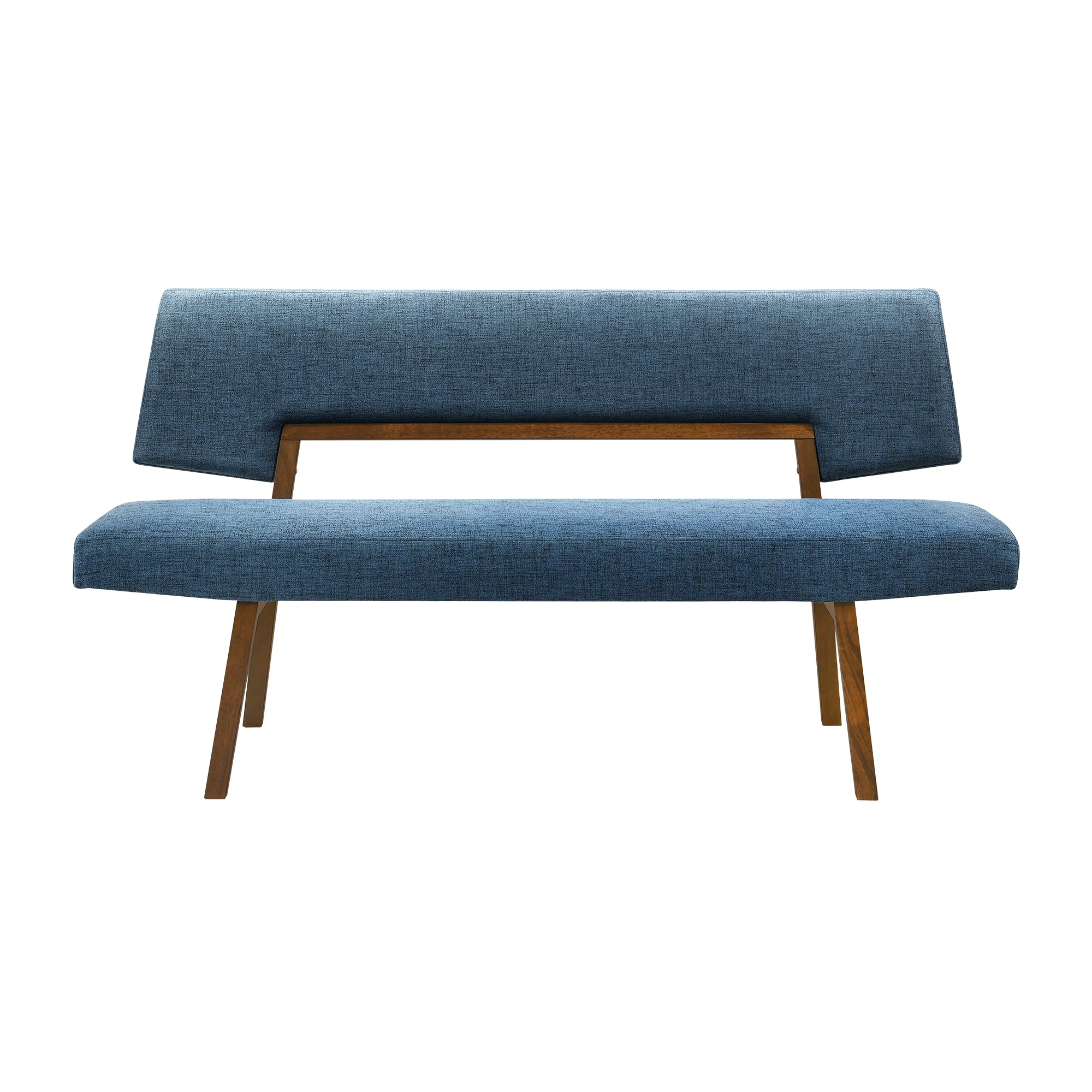 Channell Wood Dining Bench in Walnut Finish with Blue Fabric By Armen Living - Image 3