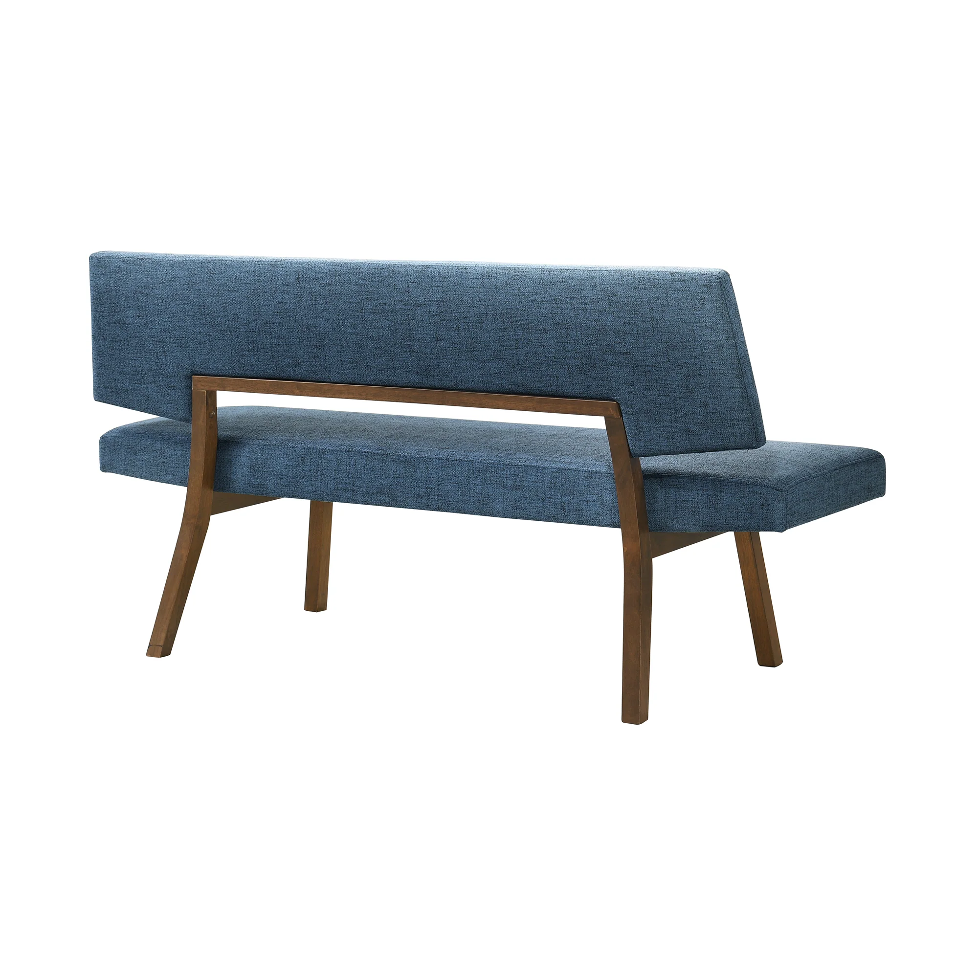 Channell Wood Dining Bench in Walnut Finish with Blue Fabric By Armen Living - Image 5