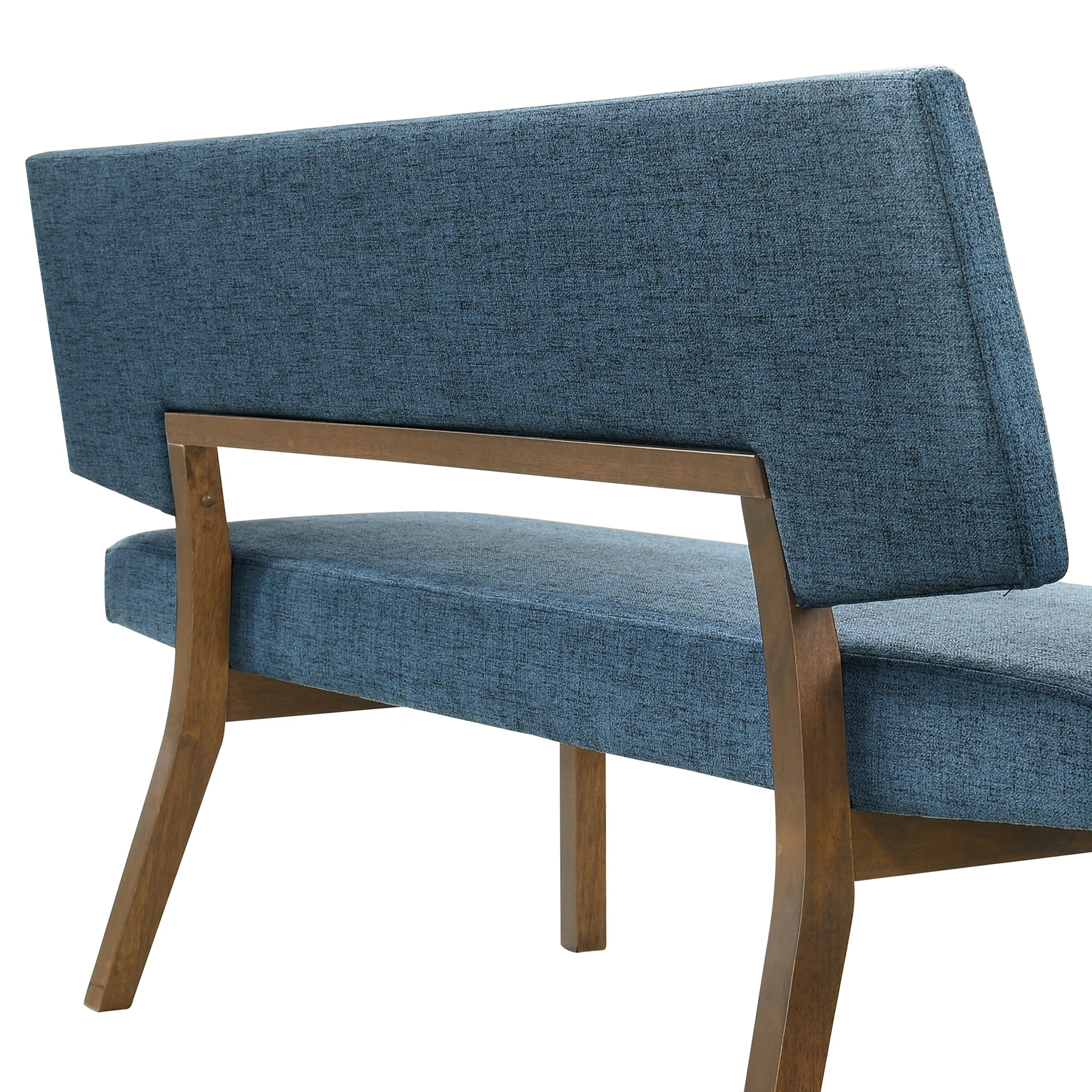 Channell Wood Dining Bench in Walnut Finish with Blue Fabric By Armen Living - Image 6
