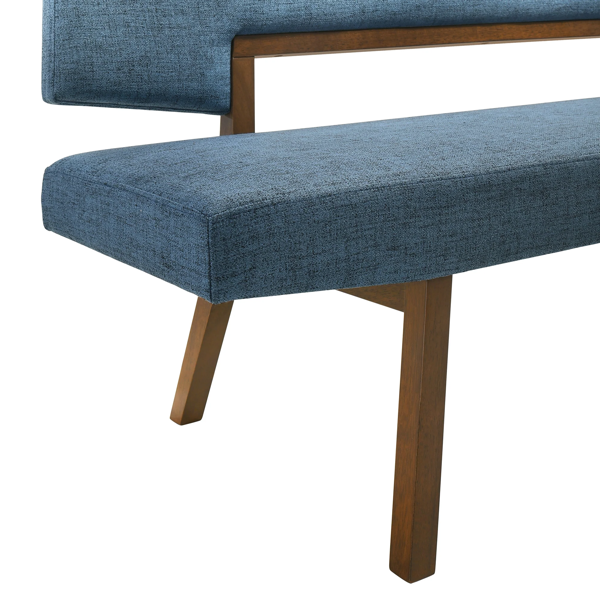 Channell Wood Dining Bench in Walnut Finish with Blue Fabric By Armen Living - Image 7
