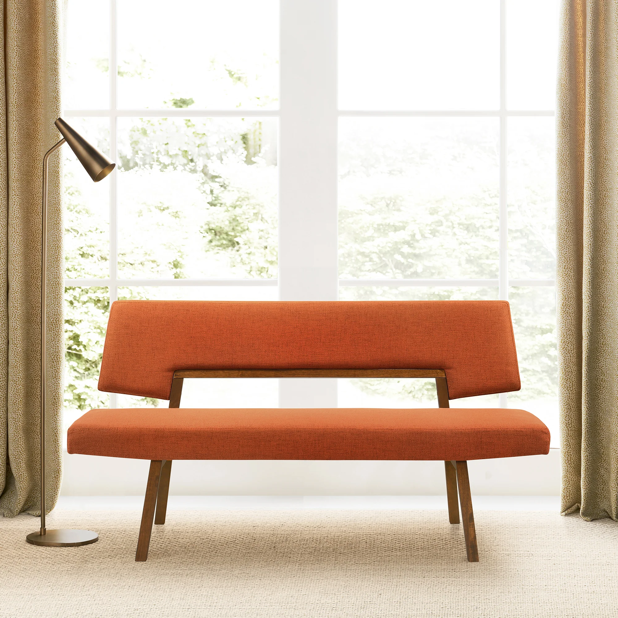 Channell Wood Dining Bench in Walnut Finish with Blue Fabric By Armen Living - Image 9