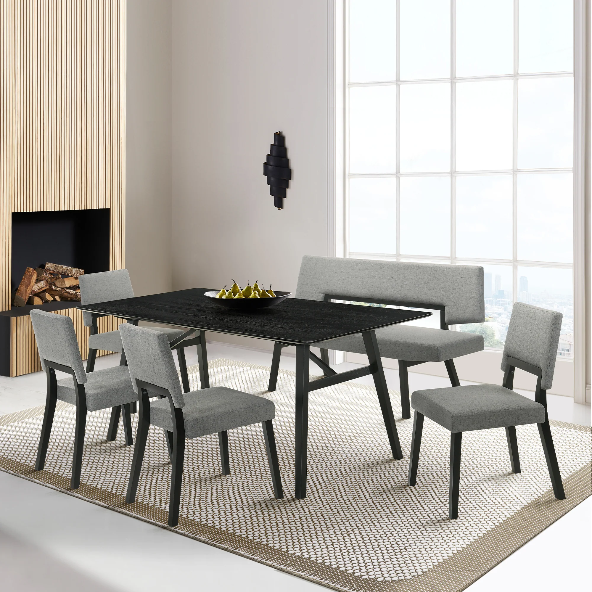 Channell Wood Dining Chair in Black Finish with Charcoal Fabric - Set of 2 By Armen Living - Image 2