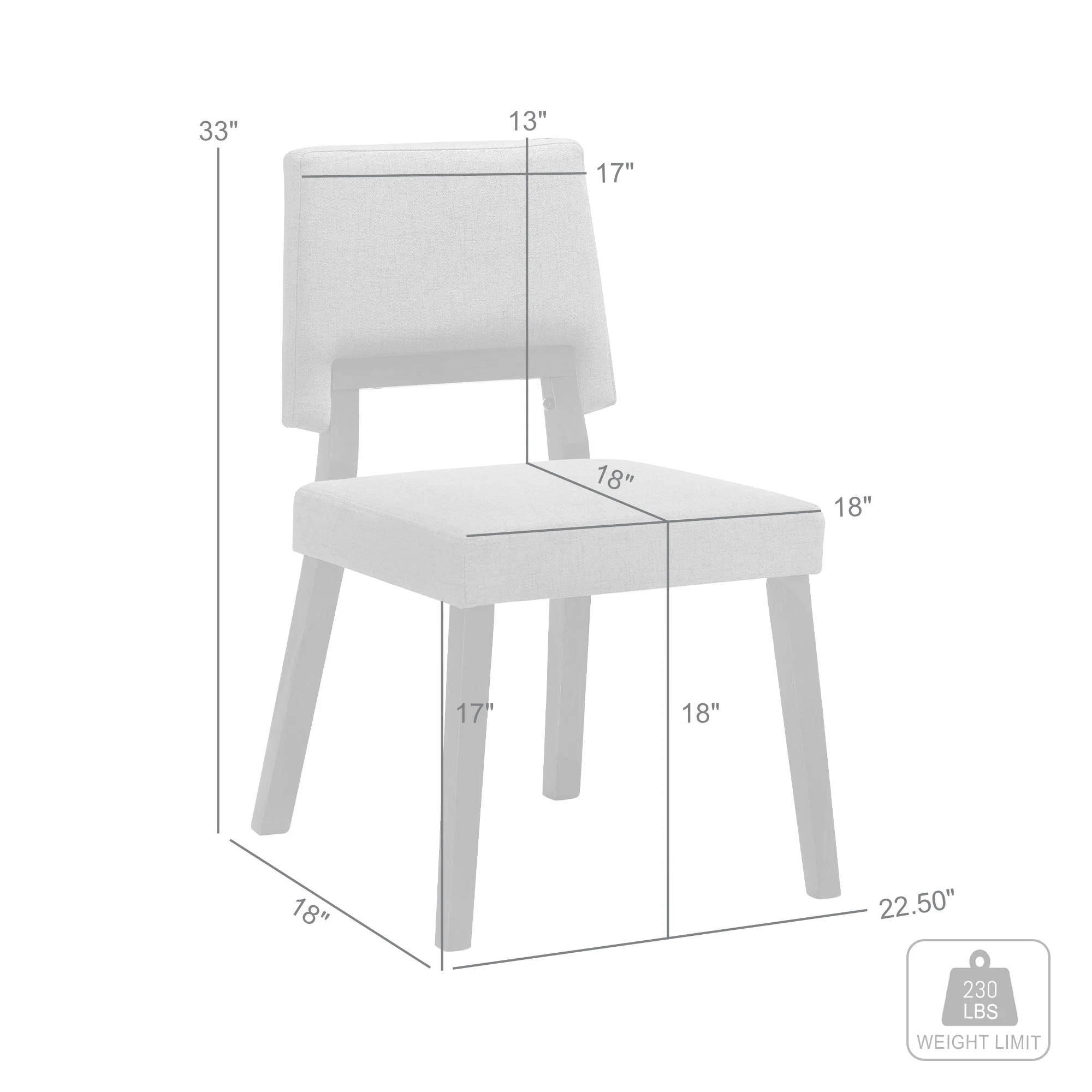 Channell Wood Dining Chair in Black Finish with Charcoal Fabric - Set of 2 By Armen Living - Image 9