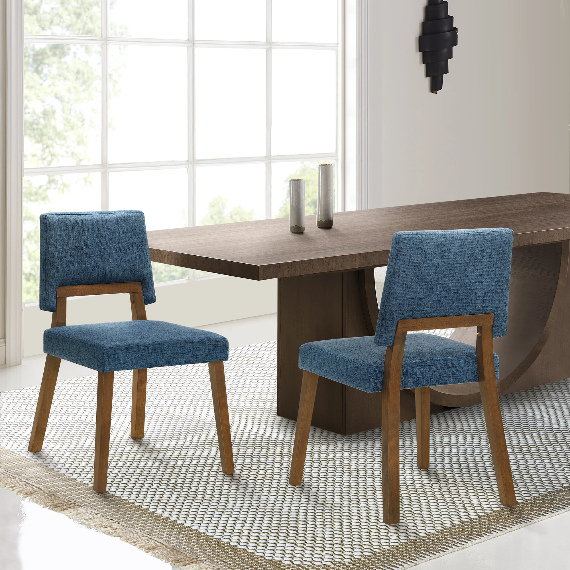 Channell Wood Dining Chair in Walnut Finish with Orange Fabric - Set of 2 By Armen Living - Image 10