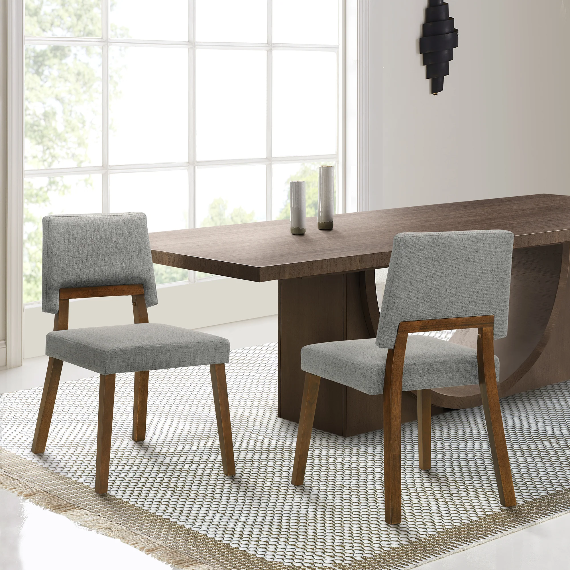 Channell Wood Dining Chair in Walnut Finish with Orange Fabric - Set of 2 By Armen Living - Image 19