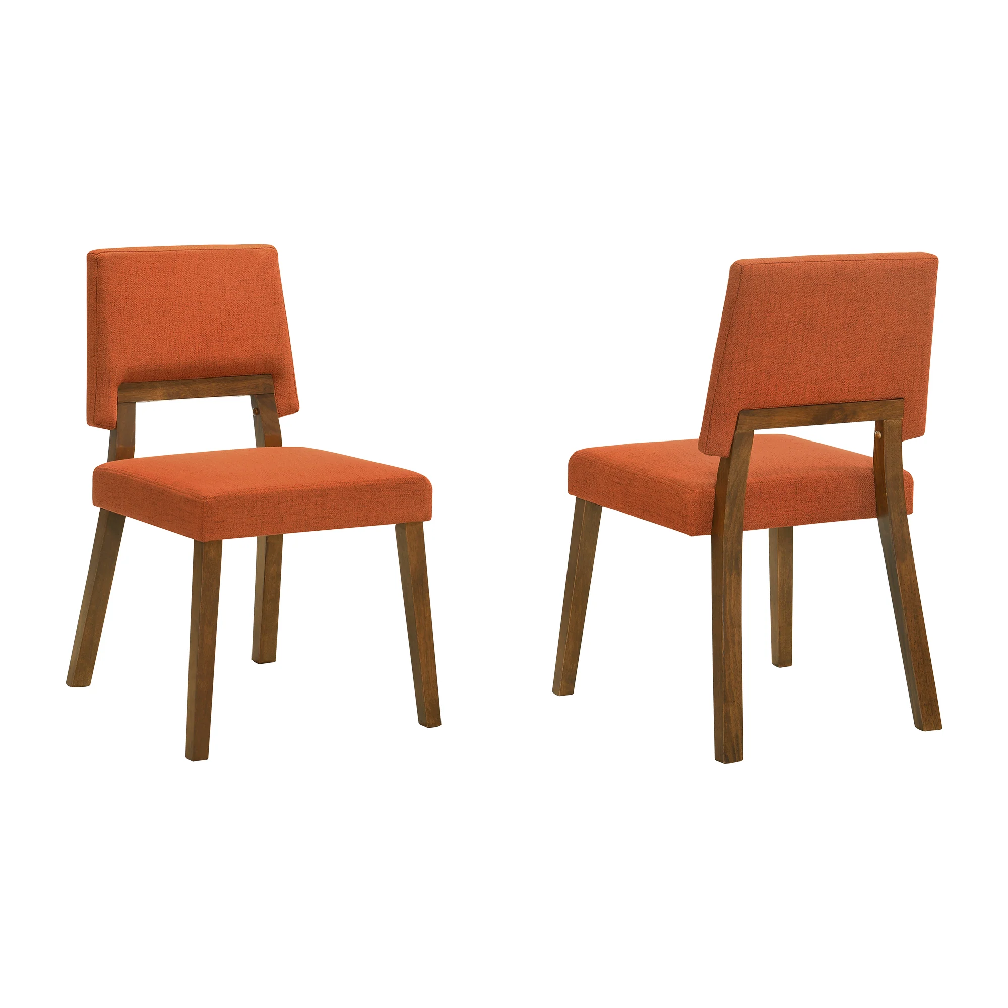 Channell Wood Dining Chair in Walnut Finish with Orange Fabric - Set of 2 By Armen Living - Image 3