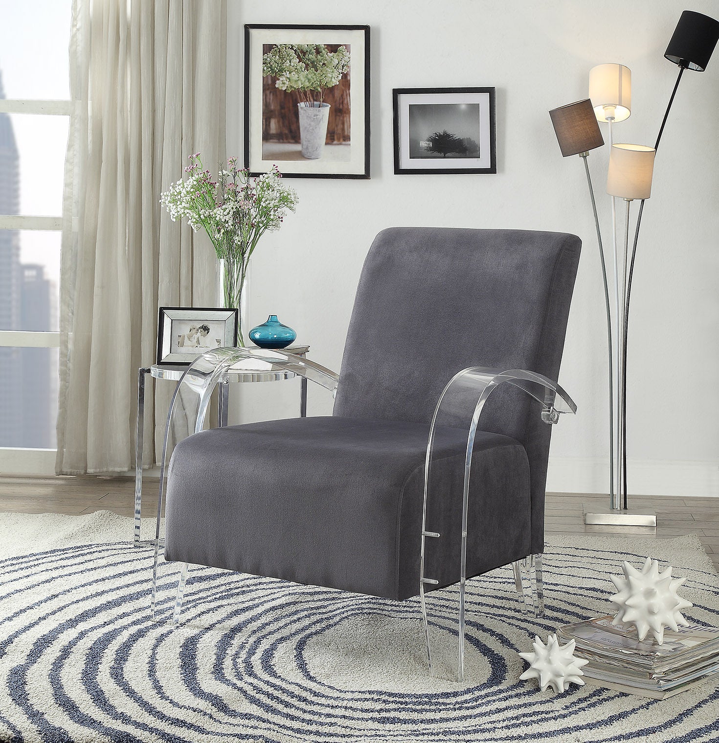 Charcoal Clear Acrylic Upholstery Acrylic Accent Chair By Homeroots - Image 2