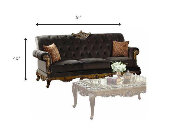 Charcoal Fabric Antique Gold Upholstery Wood LegBase Sofa w Pillows By Homeroots - Image 3