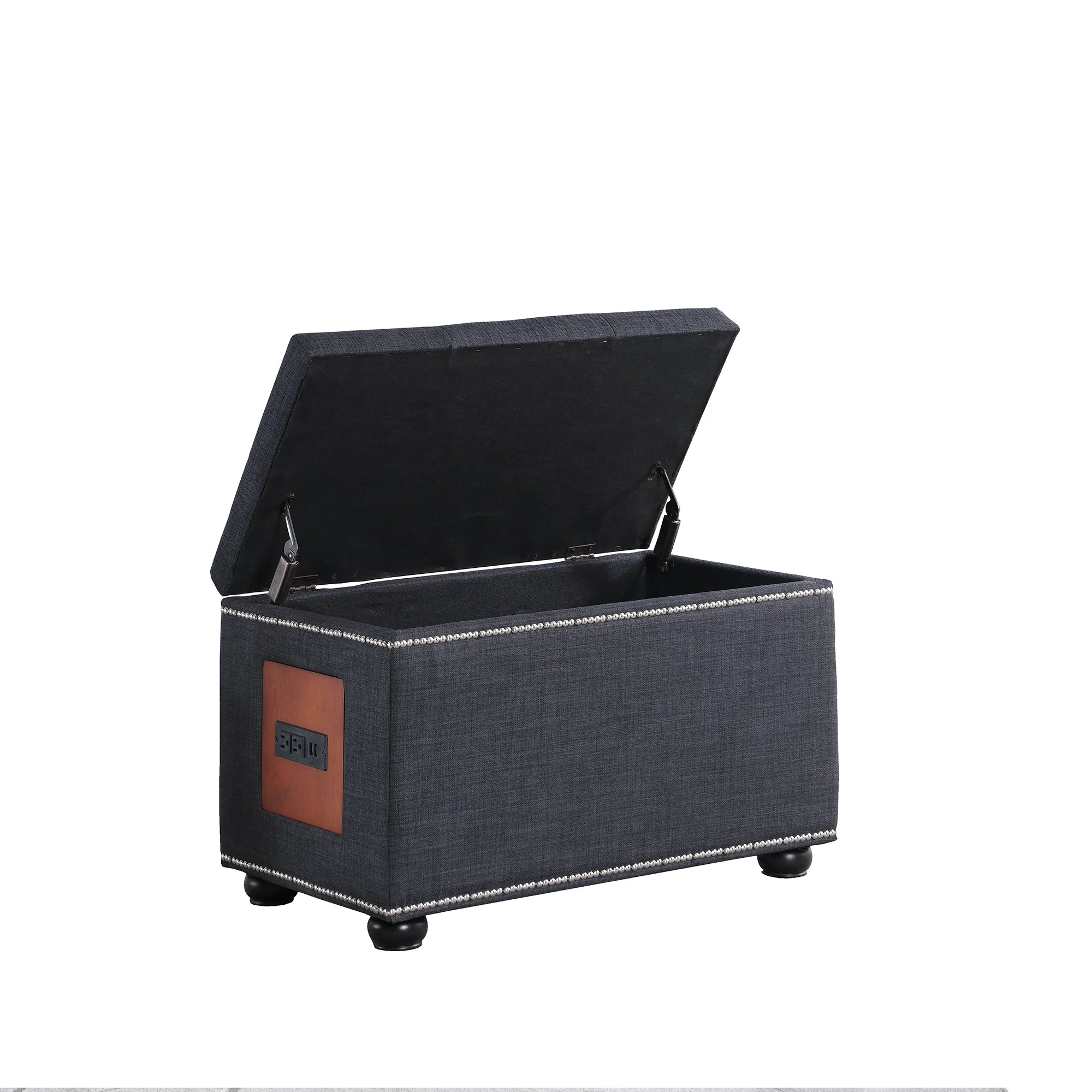 Charcoal Gray Tufted Storage Ottoman with Charging Station By Homeroots - Image 2