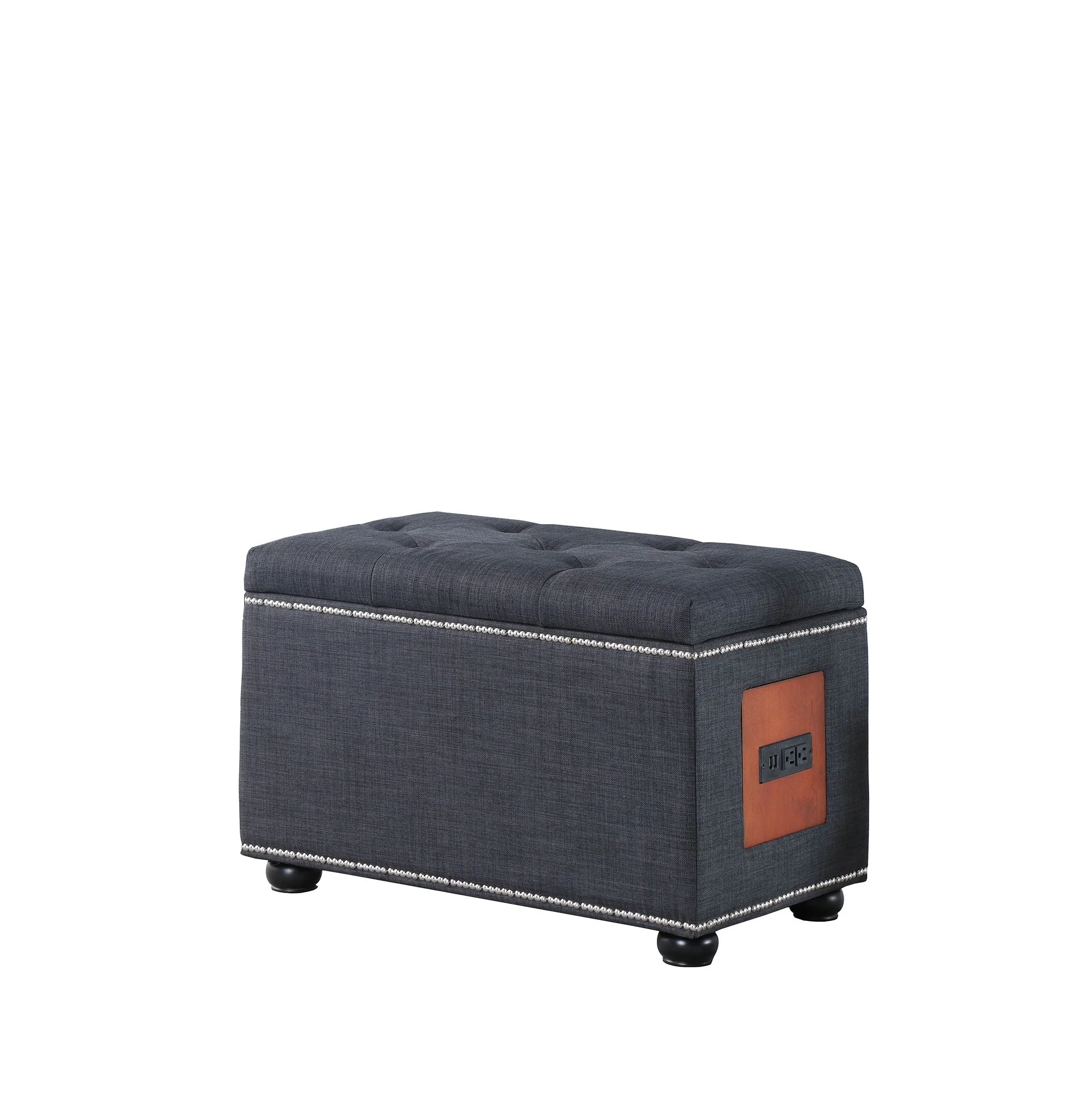 Charcoal Gray Tufted Storage Ottoman with Charging Station By Homeroots - Image 3