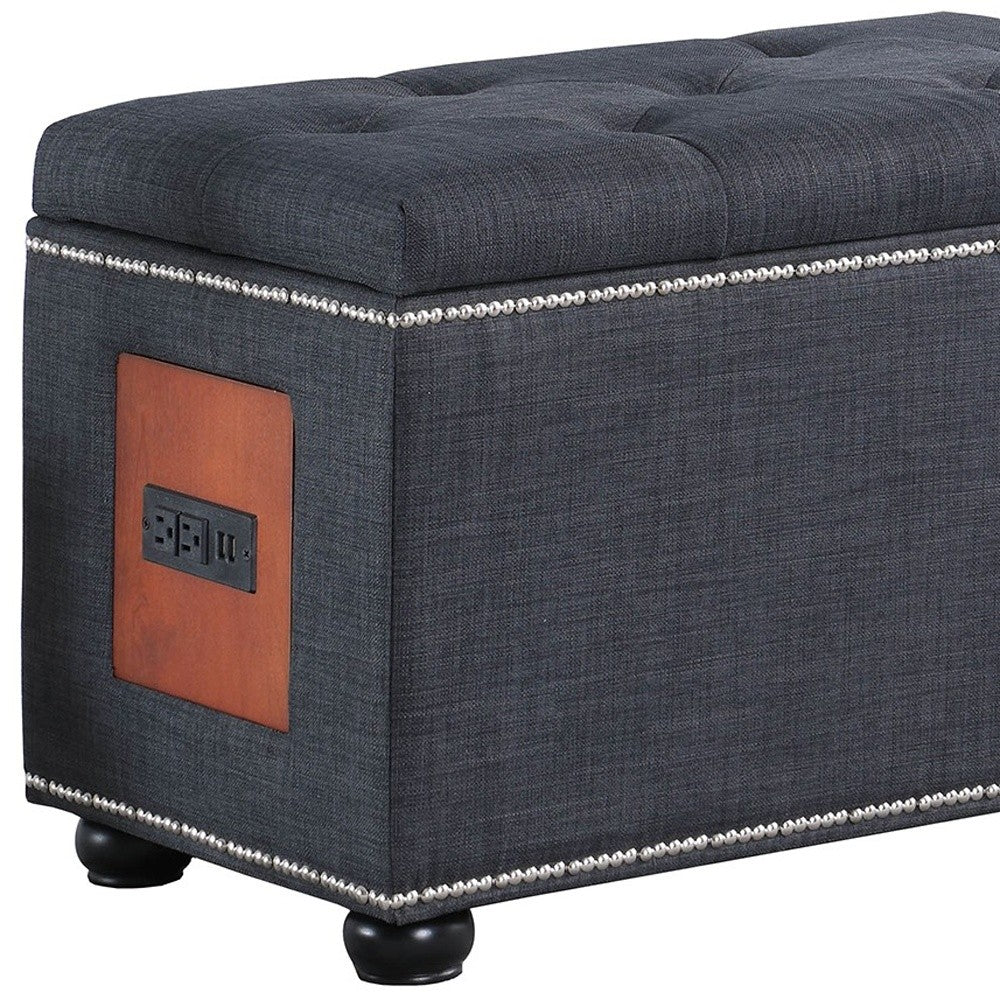 Charcoal Gray Tufted Storage Ottoman with Charging Station By Homeroots - Image 4