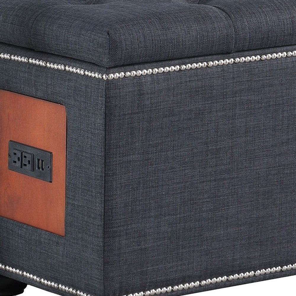 Charcoal Gray Tufted Storage Ottoman with Charging Station By Homeroots - Image 5