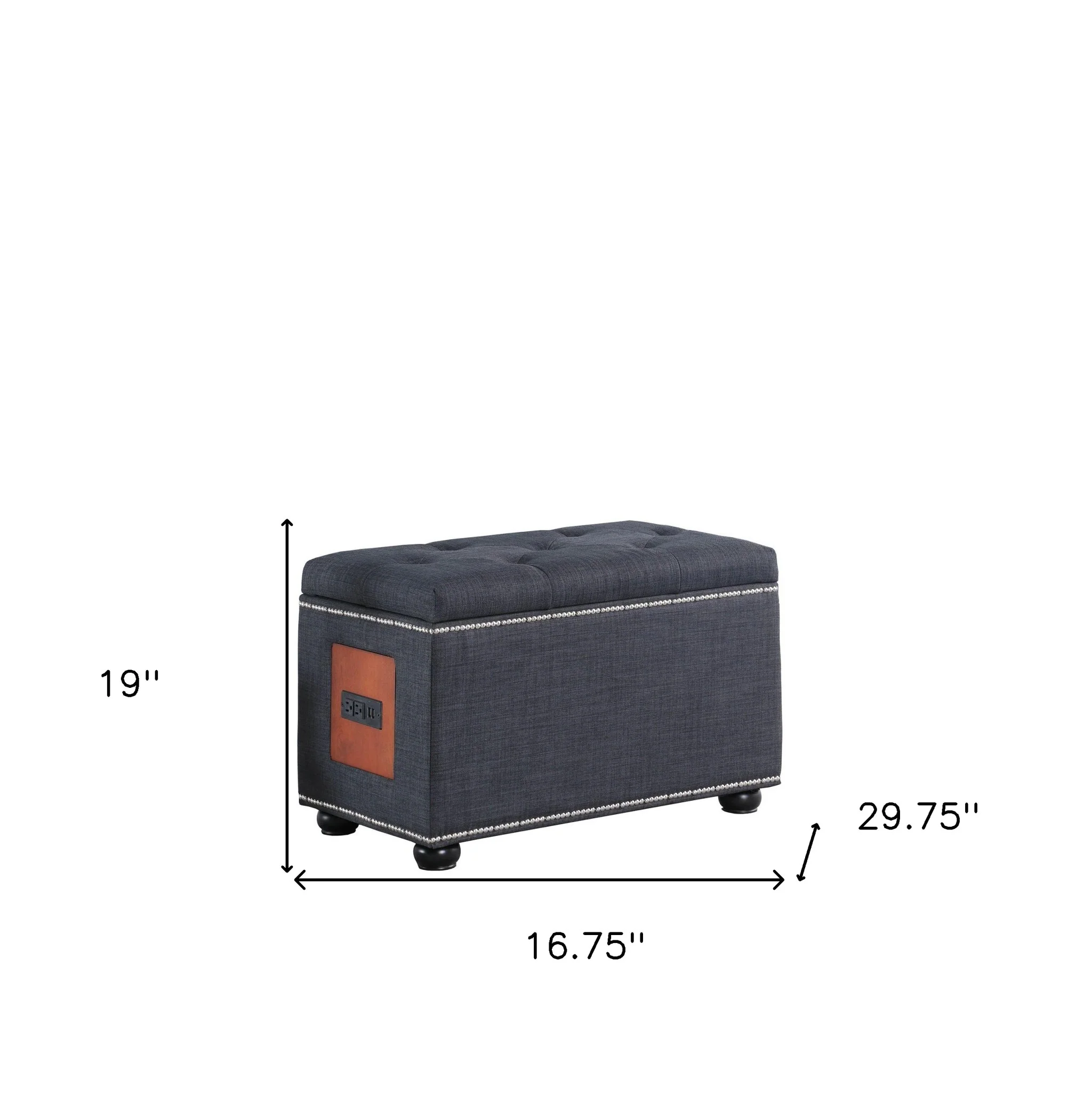 Charcoal Gray Tufted Storage Ottoman with Charging Station By Homeroots - Image 7