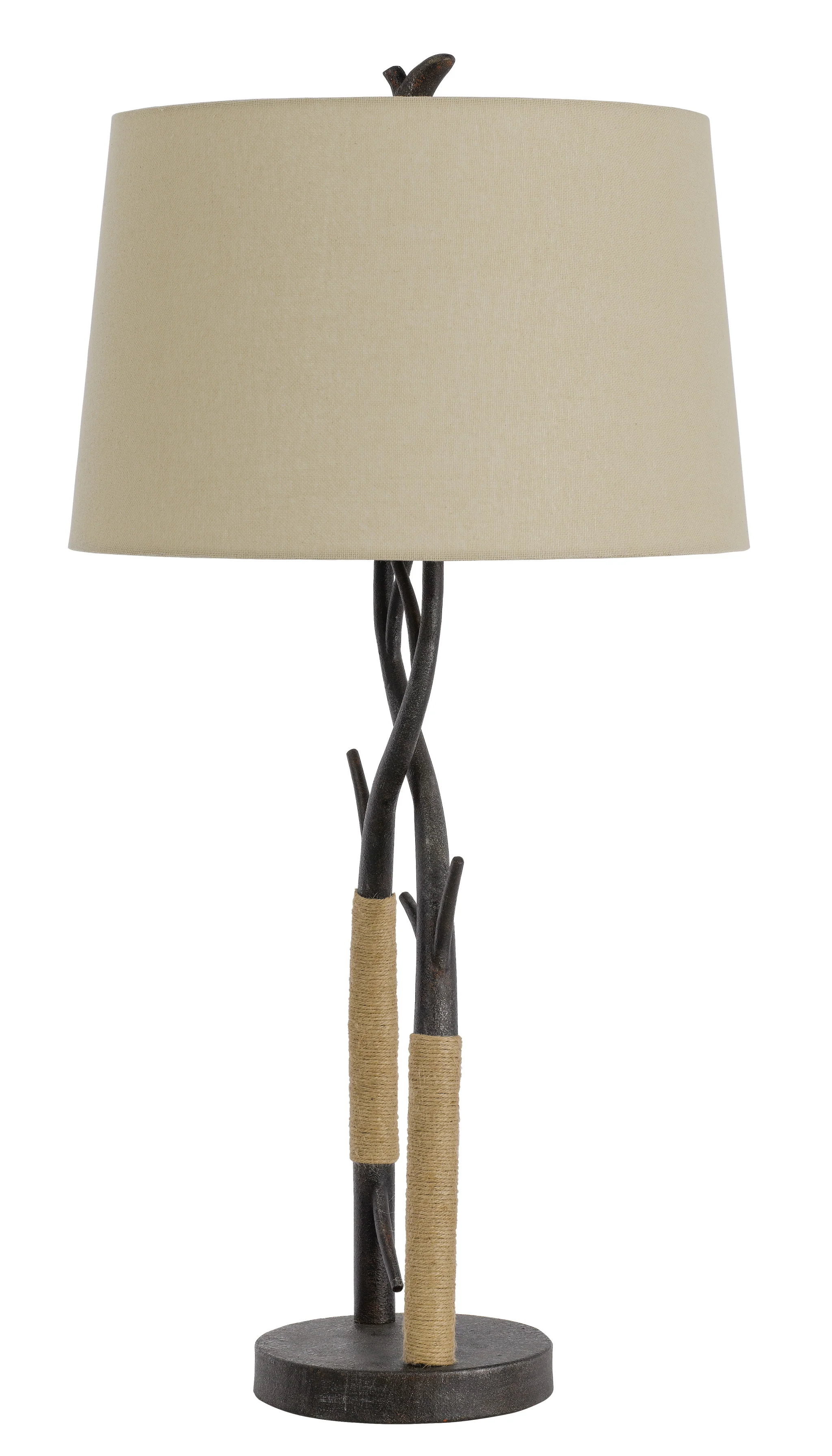 Charcoal Metal Table Lamp With Tan Empire Shade By Homeroots - Image 2