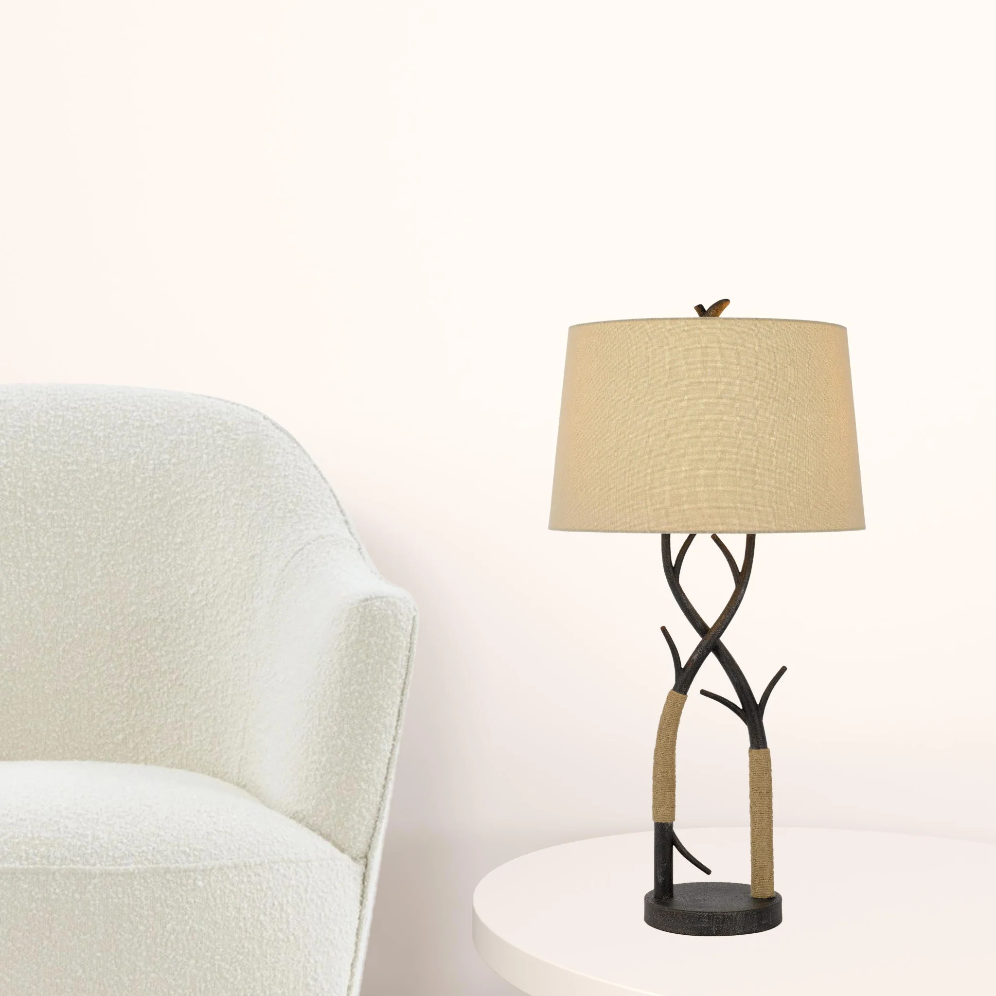 Charcoal Metal Table Lamp With Tan Empire Shade By Homeroots - Image 3