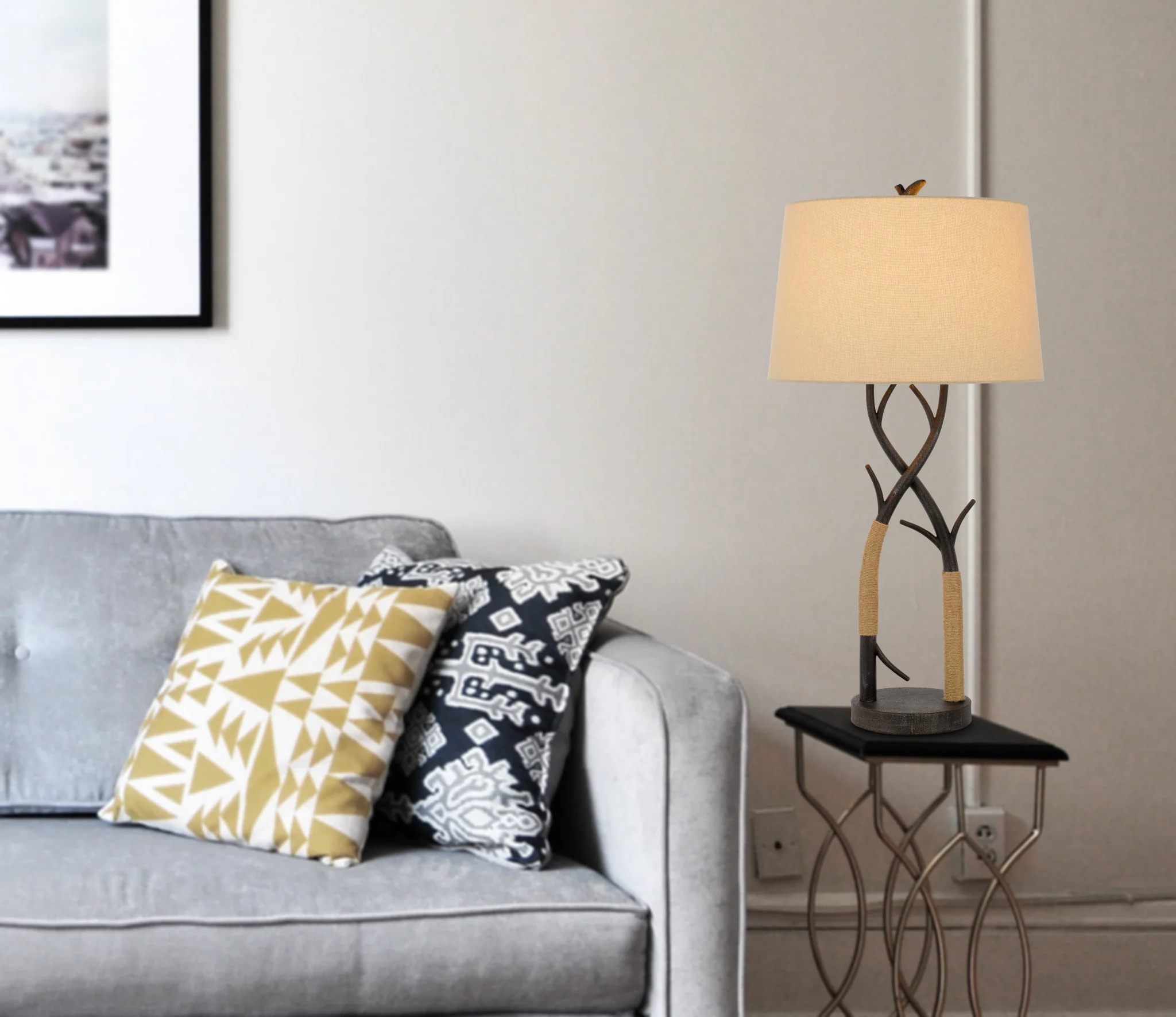 Charcoal Metal Table Lamp With Tan Empire Shade By Homeroots - Image 5