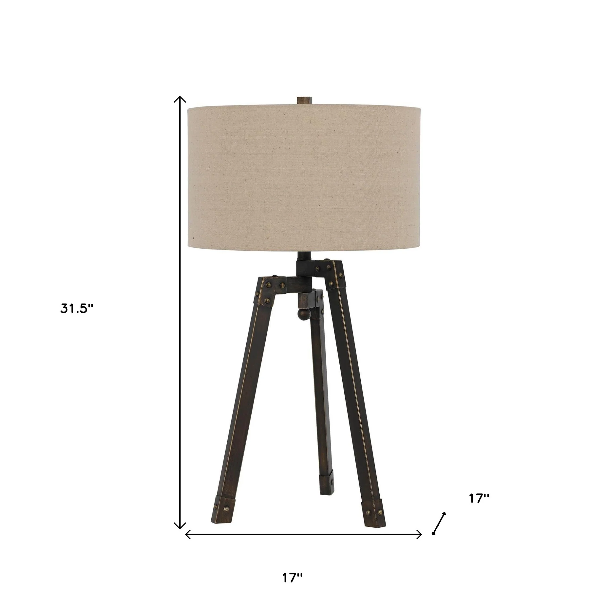 Charcoal Metal Tripod Table Lamp With Tan Drum Shade By Homeroots - Image 3