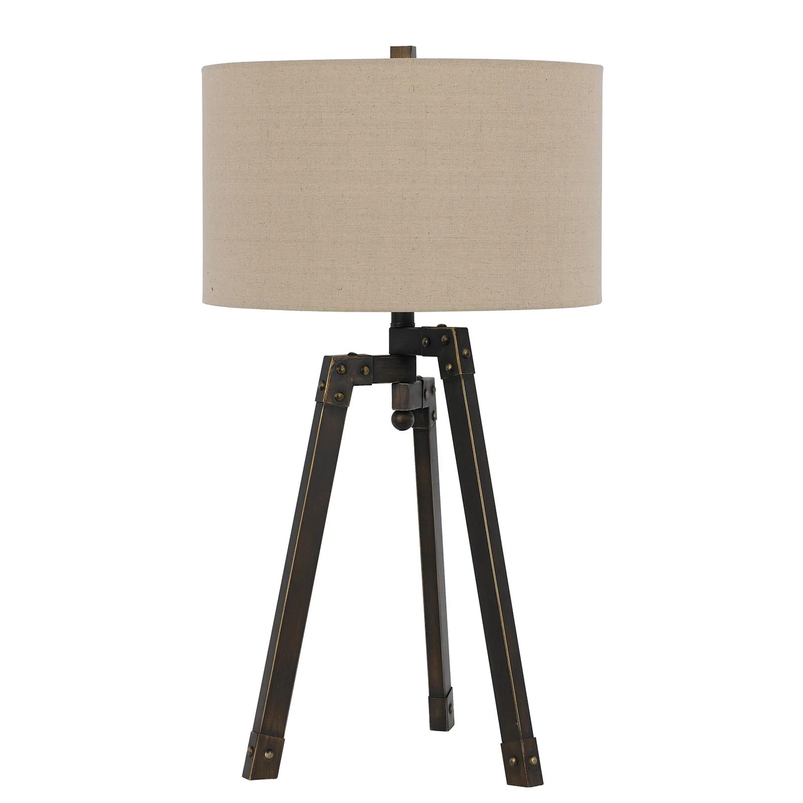 Charcoal Metal Tripod Table Lamp With Tan Drum Shade By Homeroots - Image 4