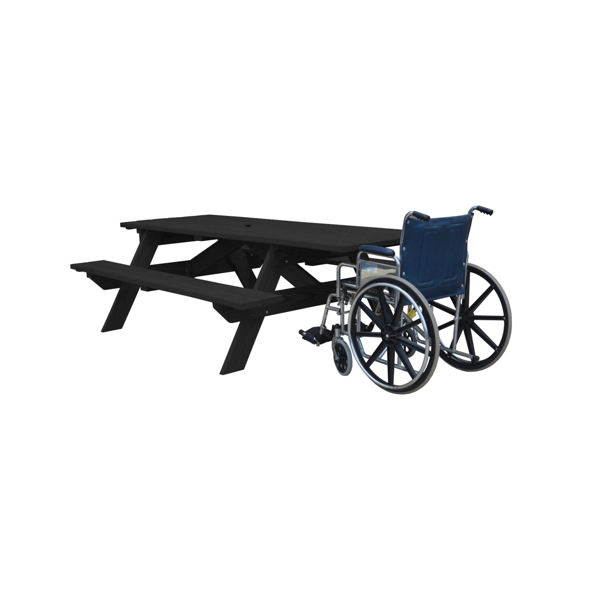 Charcoal Solid Wood Outdoor Picnic Table with Umbrella Hole By Homeroots - Image 3