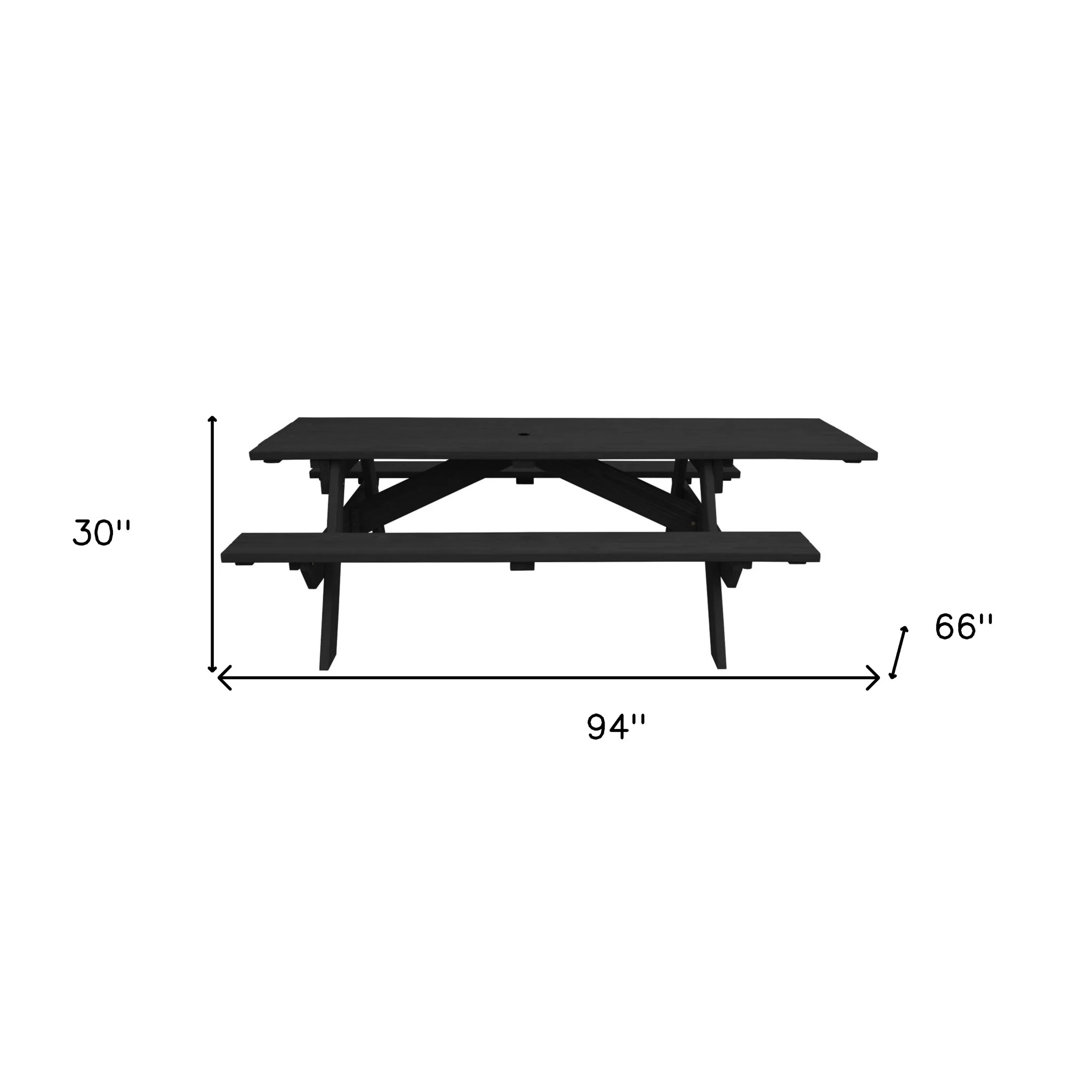Charcoal Solid Wood Outdoor Picnic Table with Umbrella Hole By Homeroots - Image 4