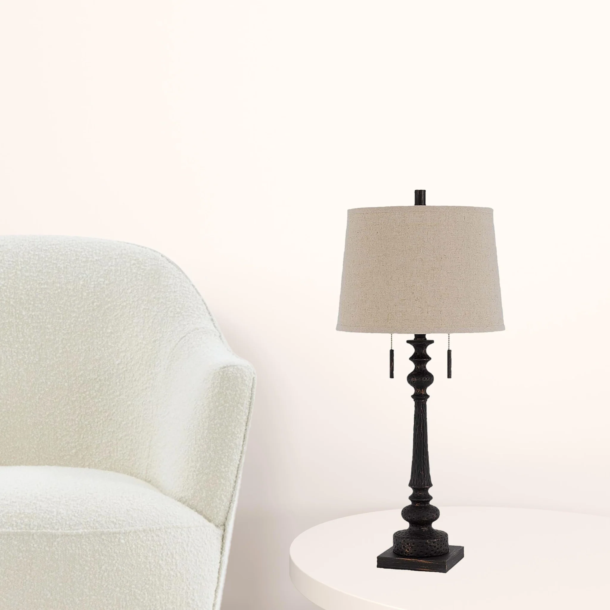 Charcoal Two Light Table Lamp With Tan Drum Shade By Homeroots - Image 2