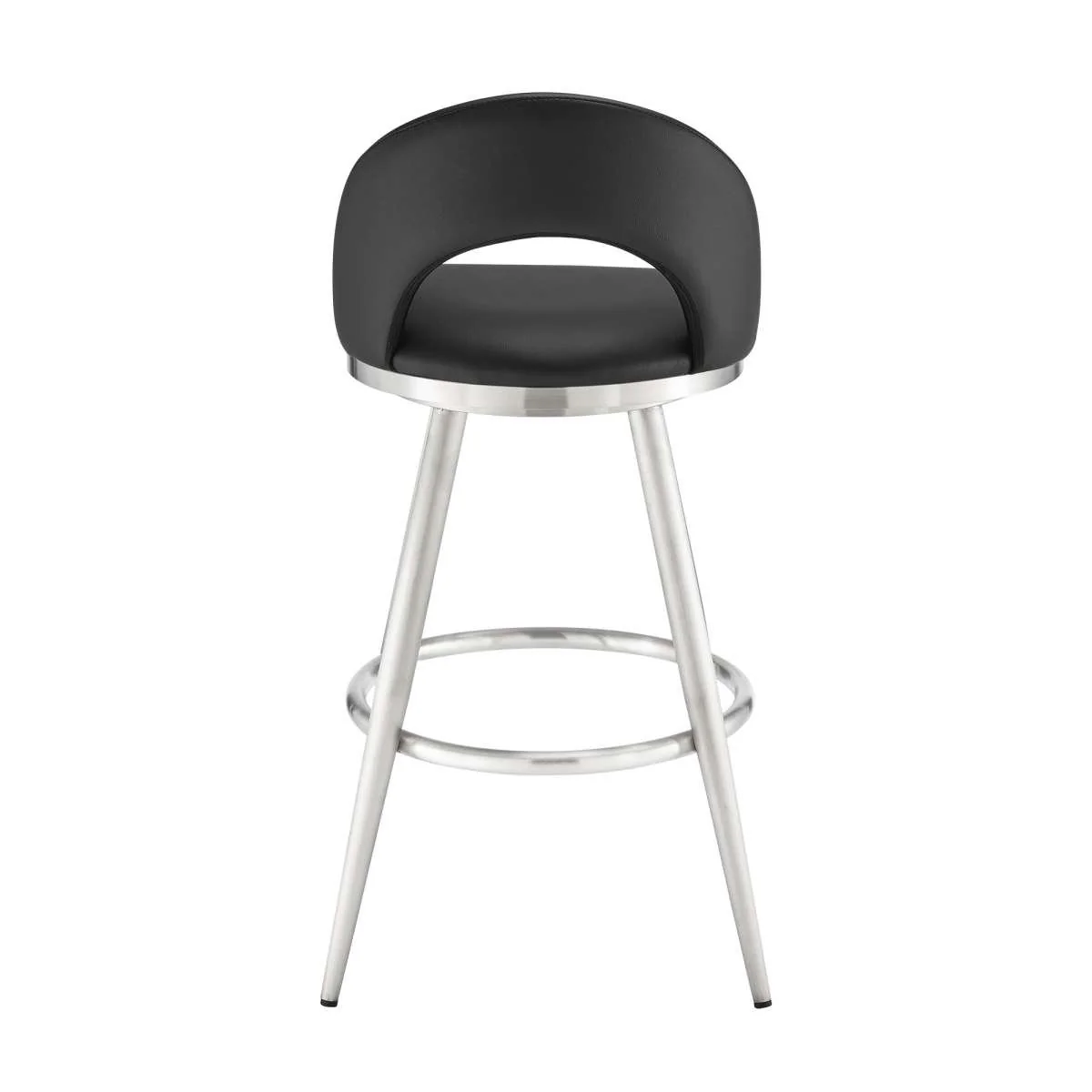 Charlotte 26" Swivel Counter Stool in Brushed Stainless Steel and Black Faux Leather By Armen Living - Image 4