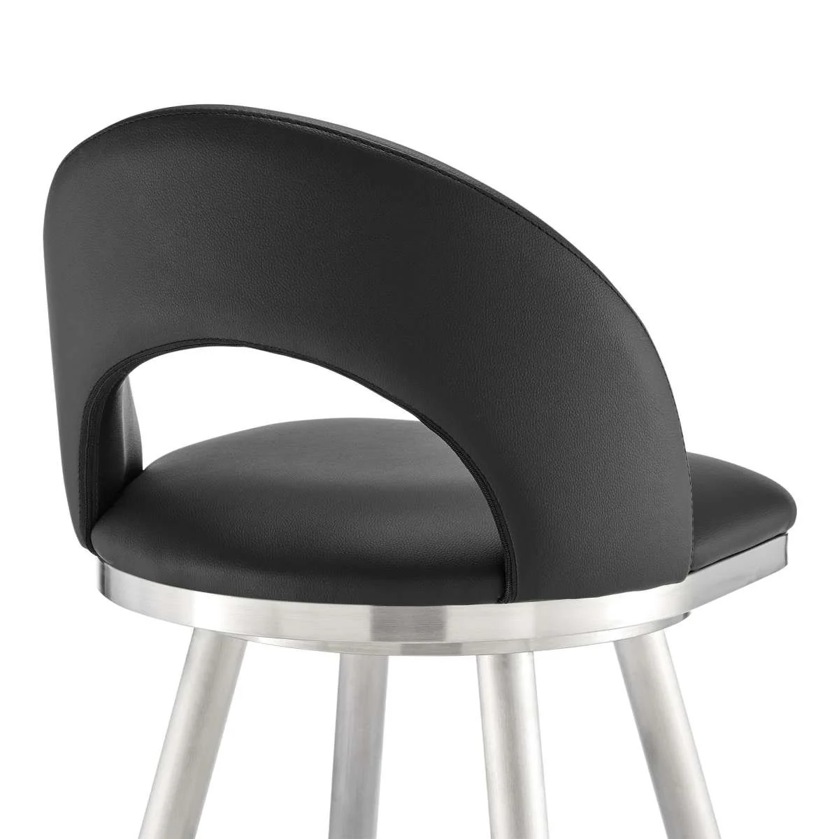Charlotte 26" Swivel Counter Stool in Brushed Stainless Steel and Black Faux Leather By Armen Living - Image 7