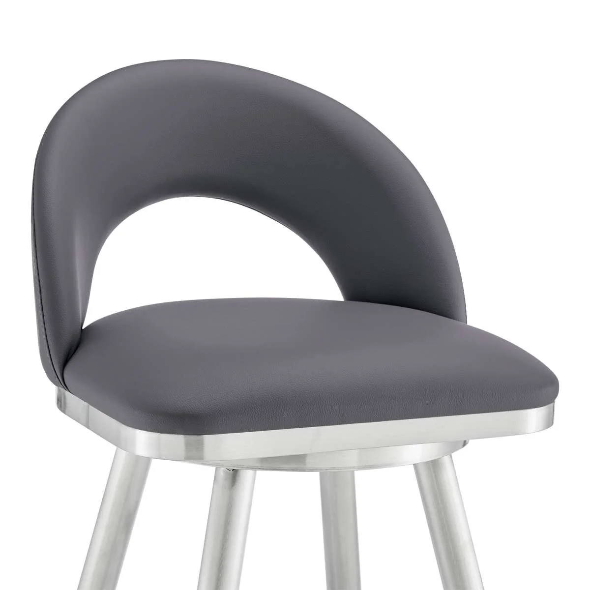 Charlotte 26" Swivel Counter Stool in Brushed Stainless Steel and Gray Faux Leather By Armen Living - Image 5