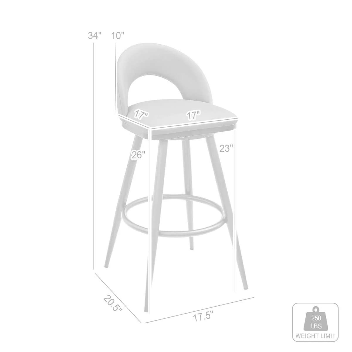 Charlotte 26" Swivel Counter Stool in Brushed Stainless Steel and Gray Faux Leather By Armen Living - Image 6