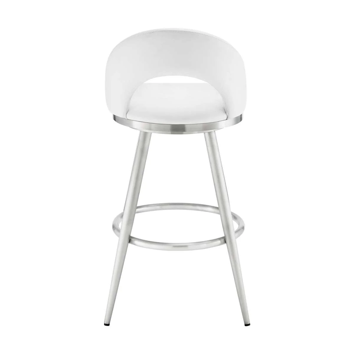 Charlotte 26" Swivel Counter Stool in Brushed Stainless Steel with White Faux Leather By Armen Living - Image 4