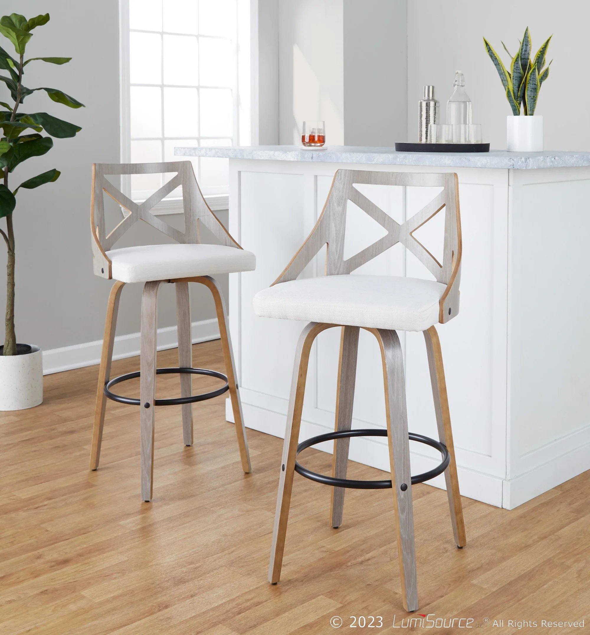 Charlotte 30" Fixed-Height Barstool - Set of 2 By LumiSource - B30-CHARLOTFB-GRTZQ2 LGYLGYCR2 - Image 2