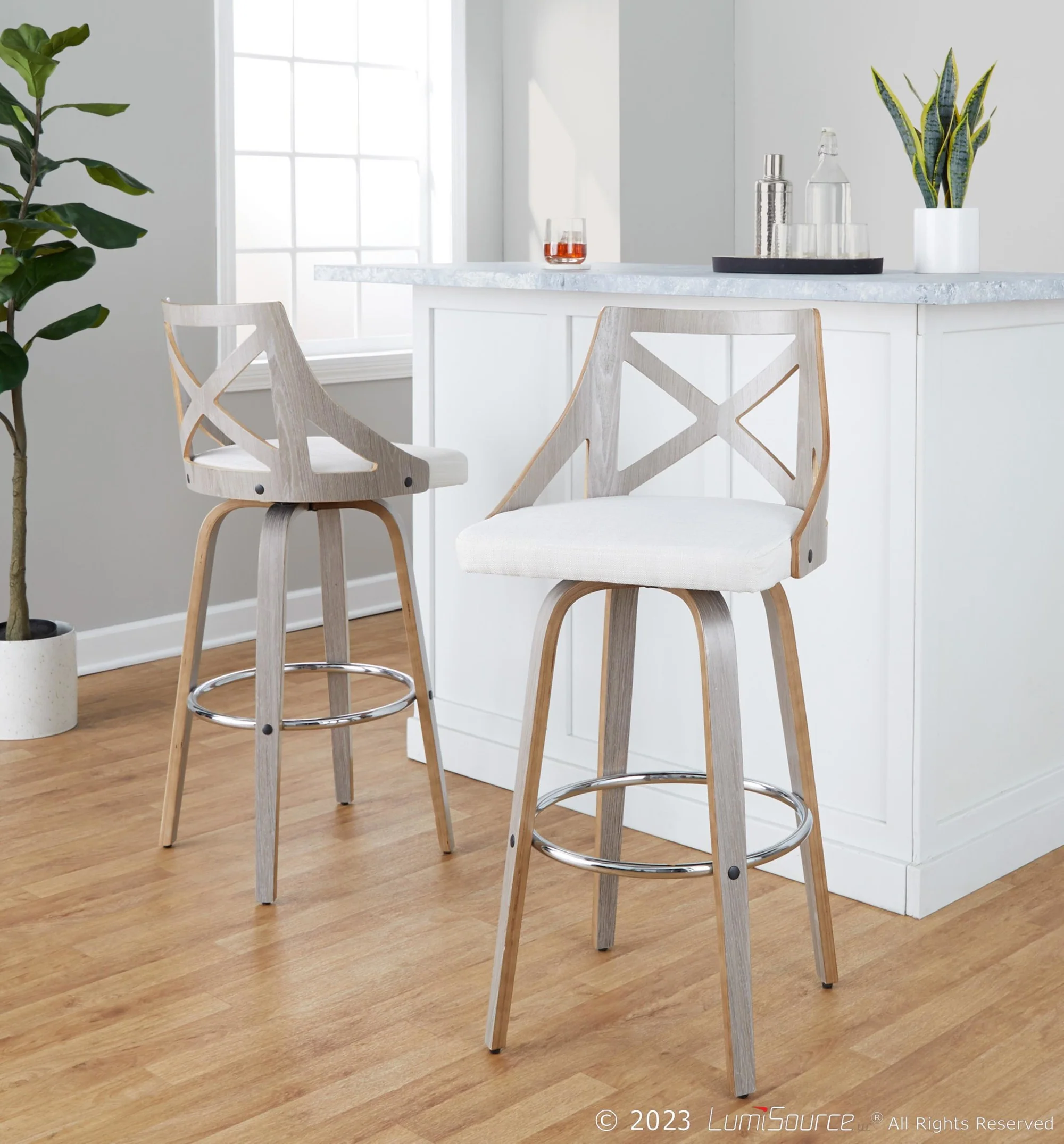 Charlotte 30" Fixed-Height Barstool - Set of 2 By LumiSource - B30-CHARLOTFB-GRTZR2 LGYLGYCR2 - Image 2