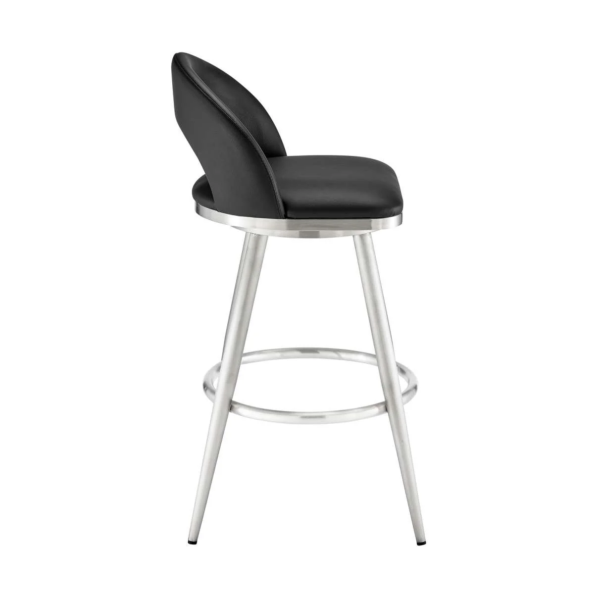 Charlotte 30" Swivel Bar Stool in Brushed Stainless Steel with Black Faux Leather By Armen Living - Image 3