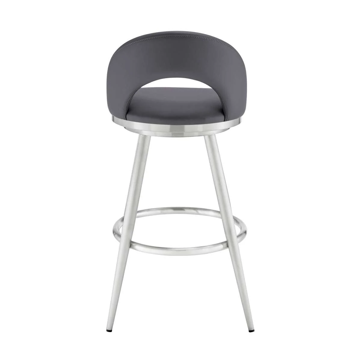 Charlotte 30" Swivel Bar Stool in Brushed Stainless Steel with Gray Faux Leather By Armen Living - Image 4