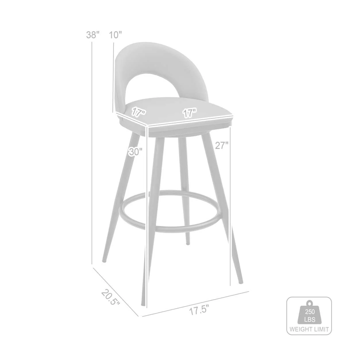 Charlotte 30" Swivel Bar Stool in Brushed Stainless Steel with Gray Faux Leather By Armen Living - Image 6