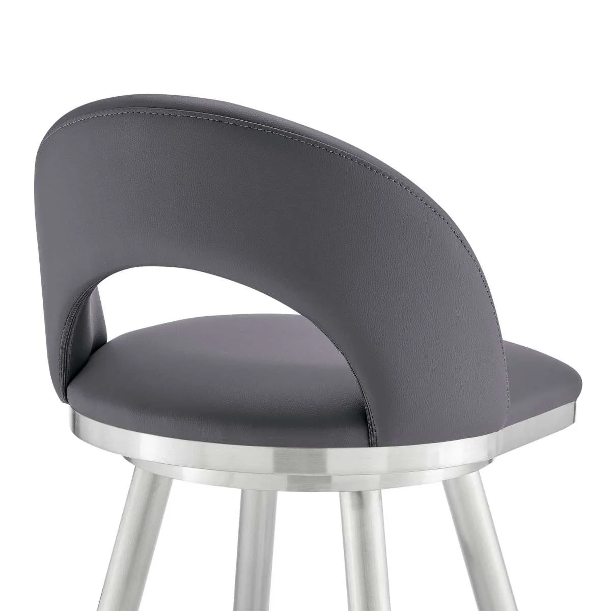 Charlotte 30" Swivel Bar Stool in Brushed Stainless Steel with Gray Faux Leather By Armen Living - Image 7