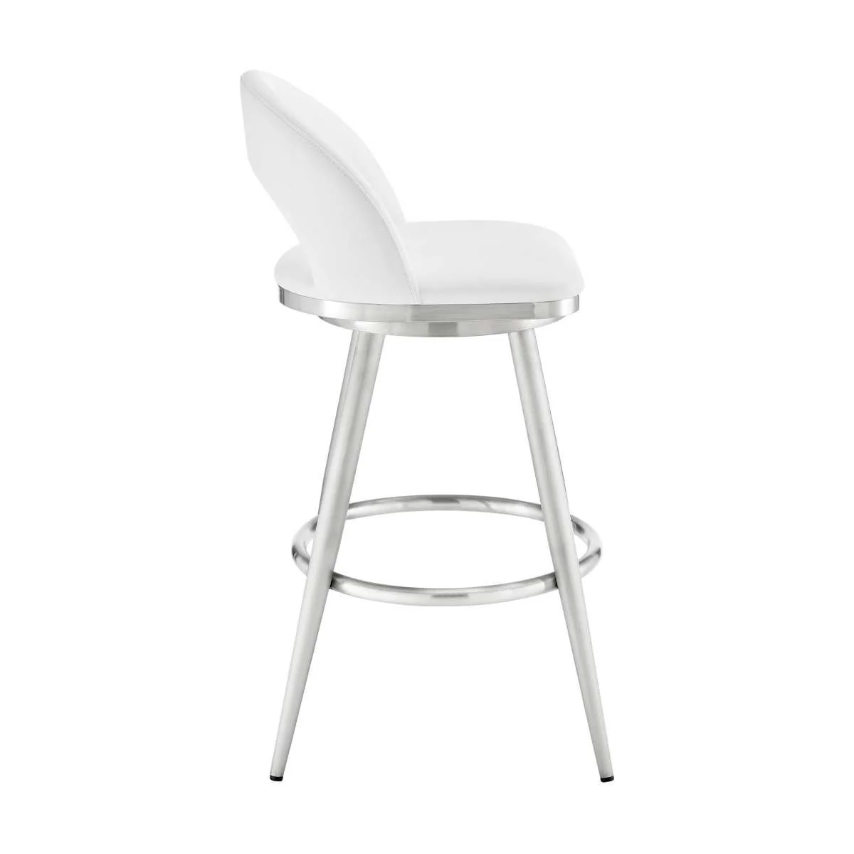 Charlotte 30" Swivel Bar Stool in Brushed Stainless Steel with White Faux Leather By Armen Living - Image 3
