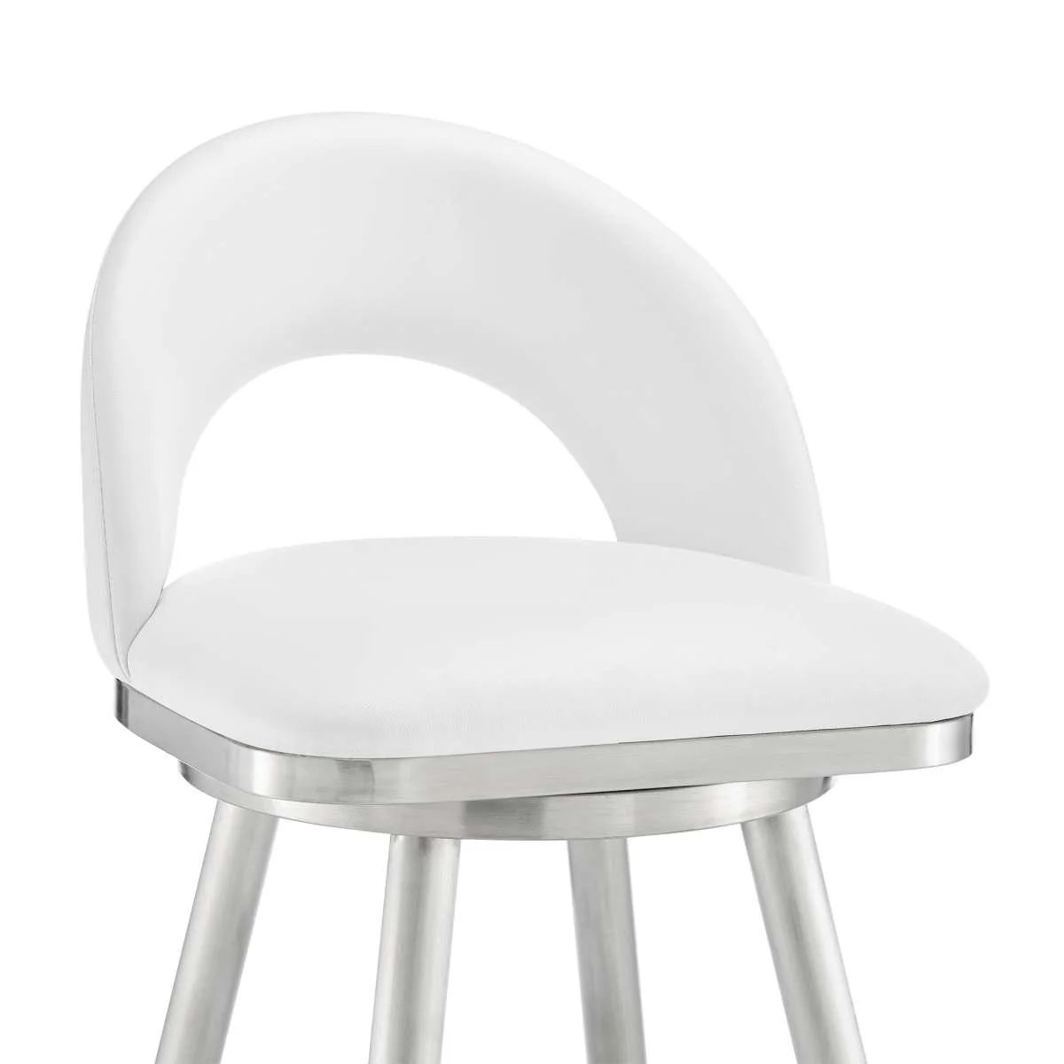 Charlotte 30" Swivel Bar Stool in Brushed Stainless Steel with White Faux Leather By Armen Living - Image 5