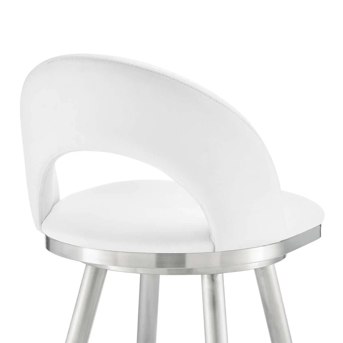 Charlotte 30" Swivel Bar Stool in Brushed Stainless Steel with White Faux Leather By Armen Living - Image 7