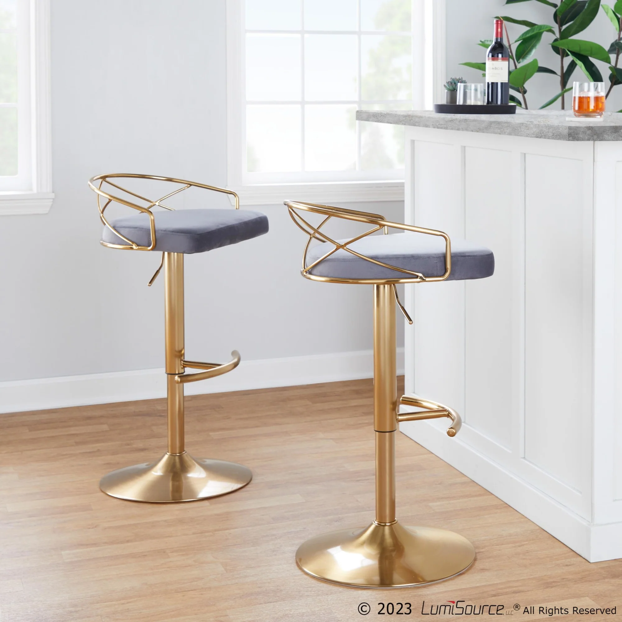 Charlotte Glam Adjustable Barstool - Set of 2 By LumiSource - BS-CHARLOTGLAMV-RNT2 AUBK2 - Image 16