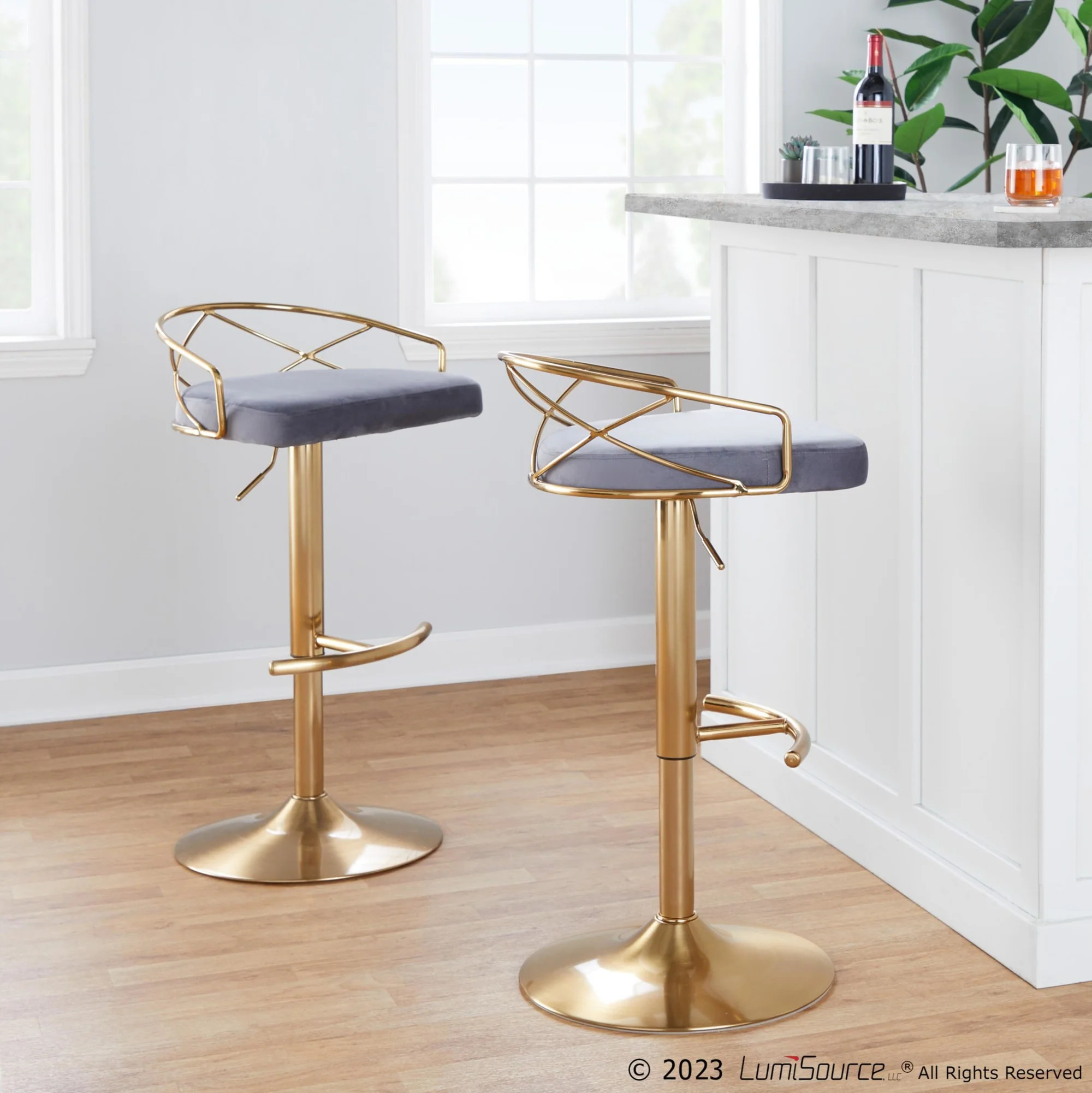 Charlotte Glam Adjustable Barstool - Set of 2 By LumiSource - BS-CHARLOTGLAMV-RNT2 AUBK2 - Image 17
