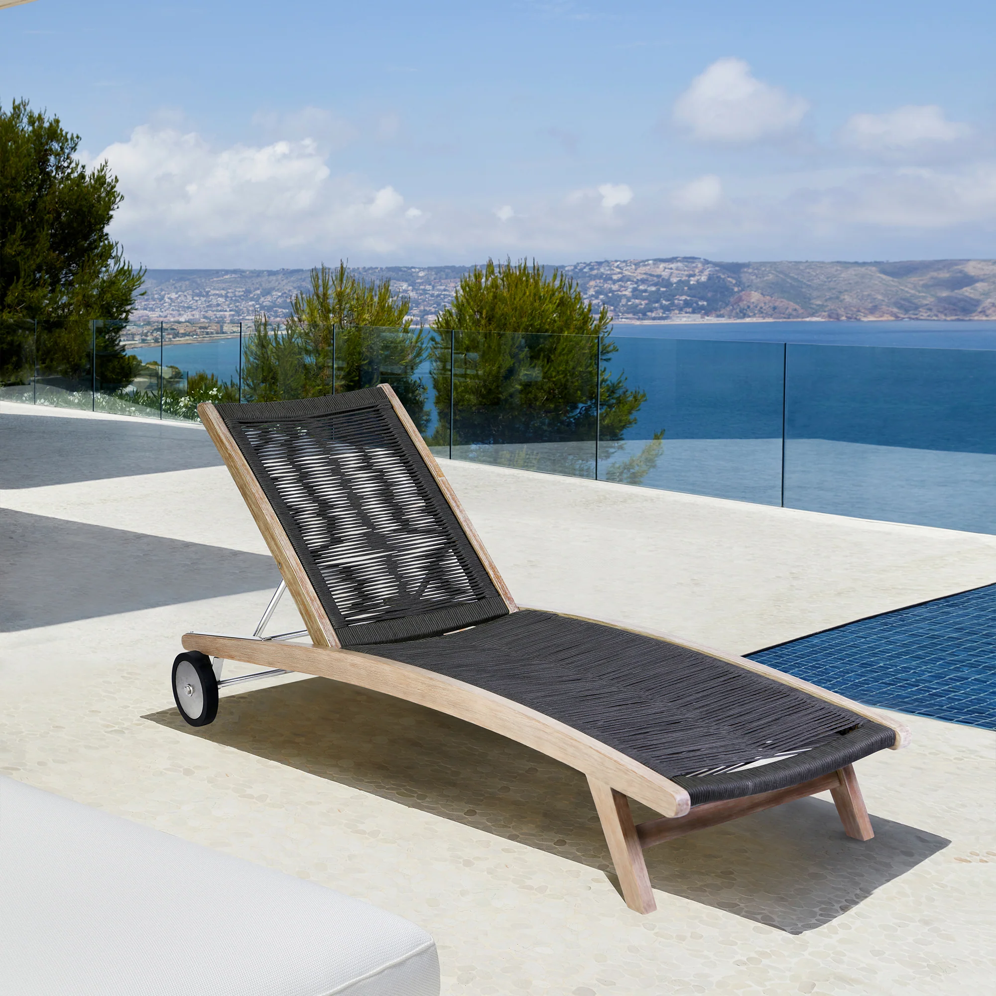 Chateau Outdoor Patio Adjustable Chaise Lounge Chair in Eucalyptus Wood and Grey Rope By Armen Living - Image 11