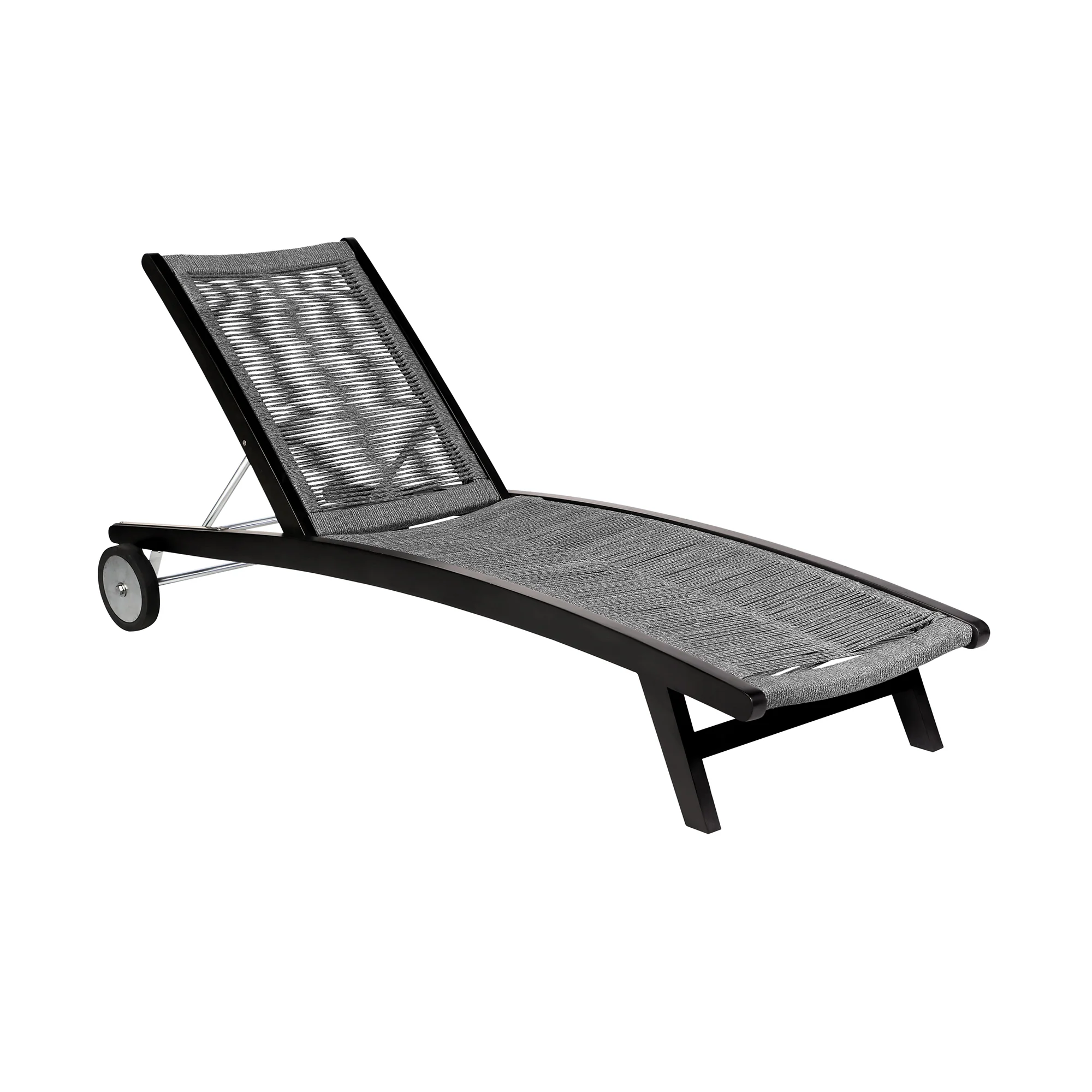 Chateau Outdoor Patio Adjustable Chaise Lounge Chair in Eucalyptus Wood and Grey Rope By Armen Living - Image 2