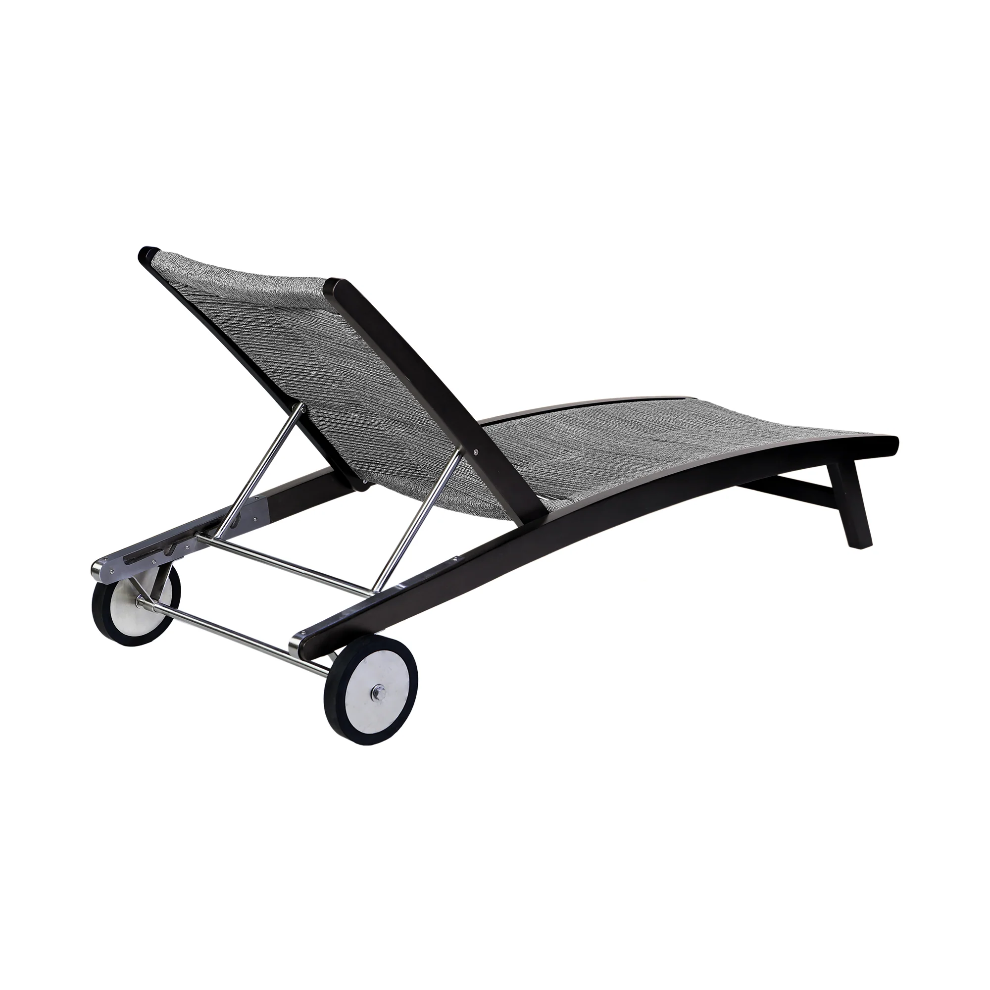 Chateau Outdoor Patio Adjustable Chaise Lounge Chair in Eucalyptus Wood and Grey Rope By Armen Living - Image 5