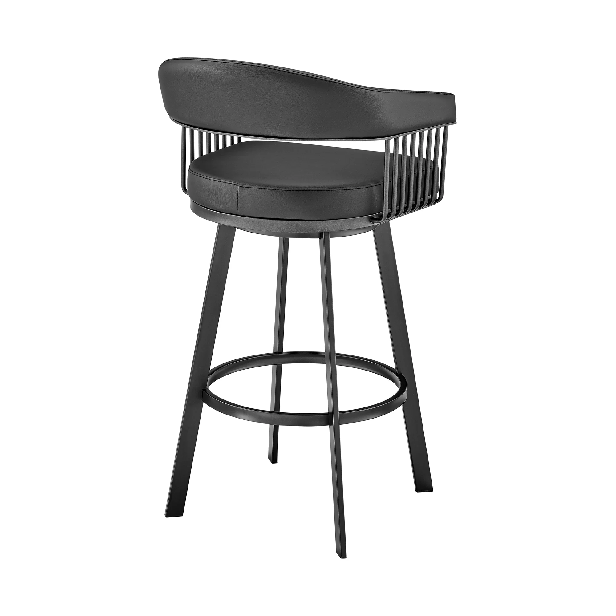 Chelsea 26" Counter Height Swivel Bar Stool in Black Finish and Black Faux Leather By Armen Living - Image 5