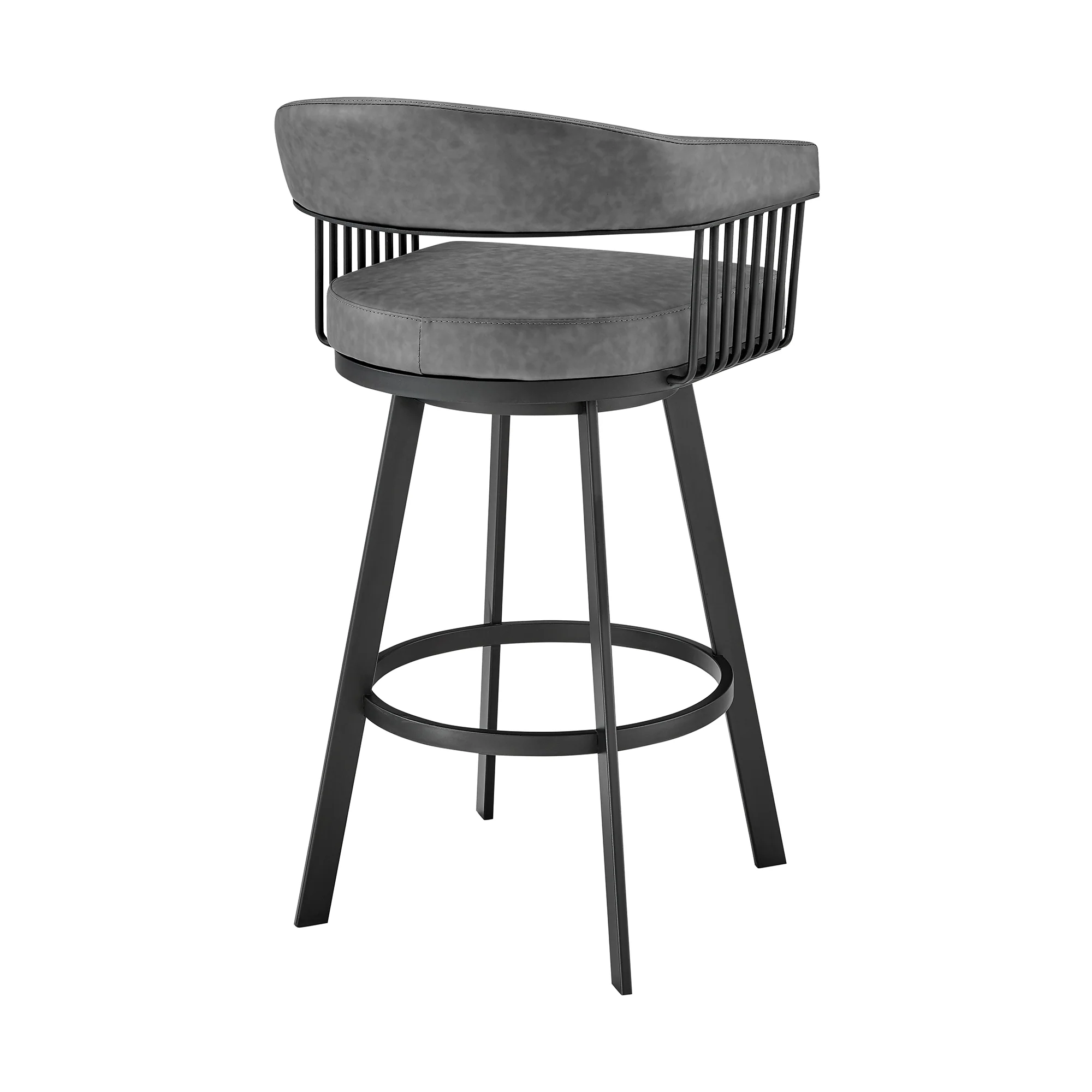 Chelsea 26" Counter Height Swivel Bar Stool in Black Finish and Gray Faux Leather By Armen Living - Image 5