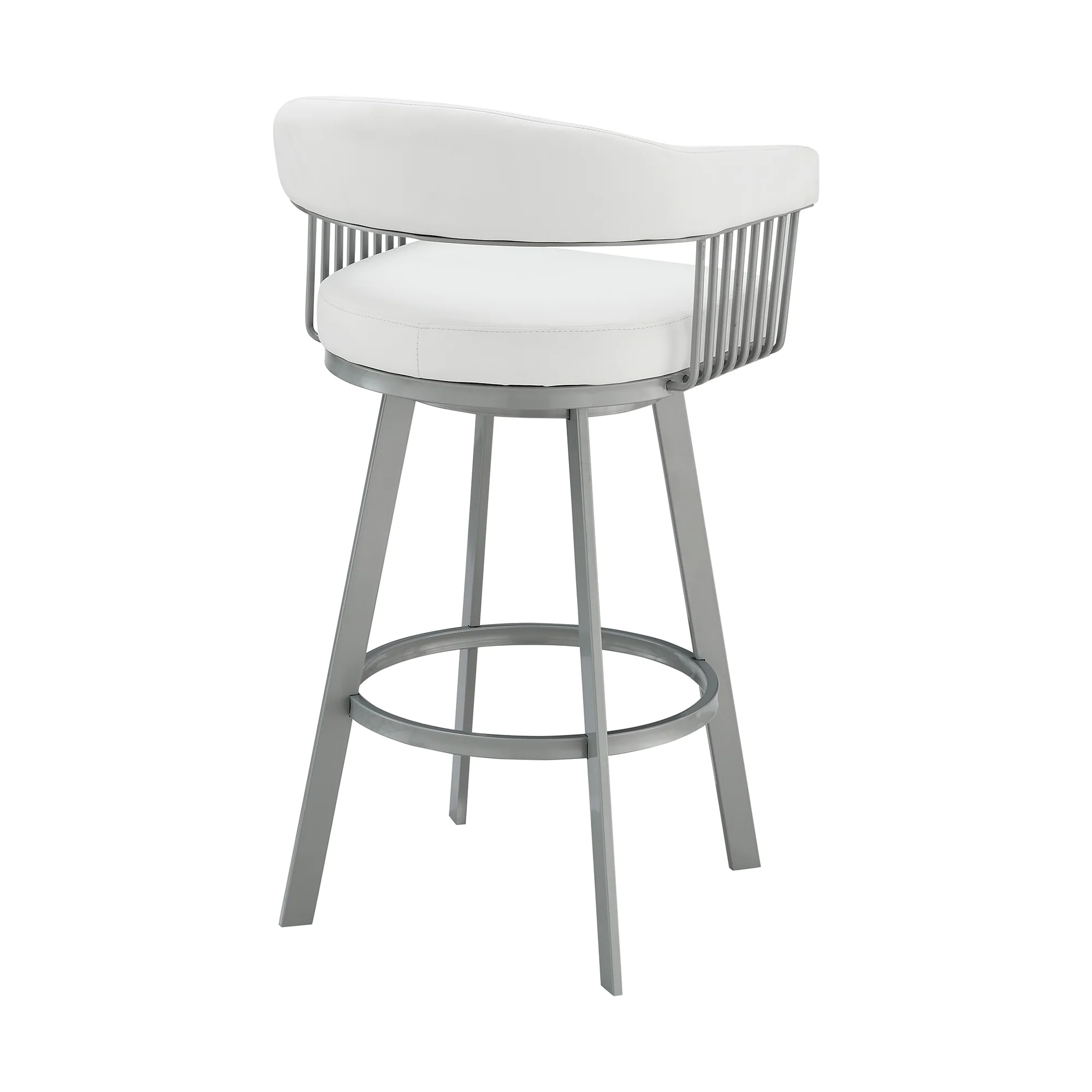 Chelsea 26" Counter Height Swivel Bar Stool in Silver Finish and White Faux Leather By Armen Living - Image 5