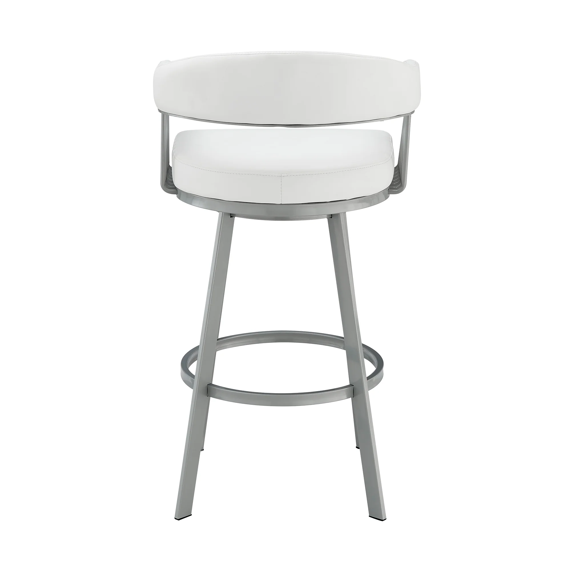 Chelsea 26" Counter Height Swivel Bar Stool in Silver Finish and White Faux Leather By Armen Living - Image 6