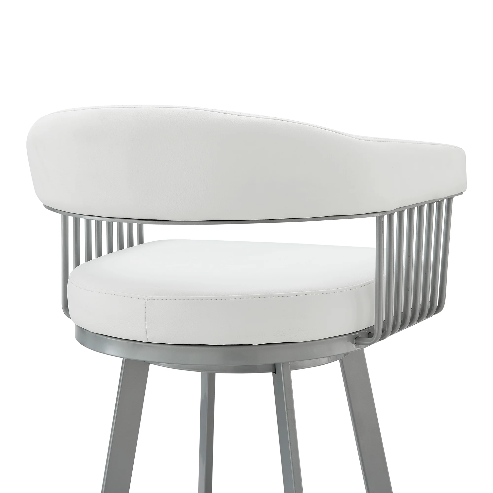 Chelsea 26" Counter Height Swivel Bar Stool in Silver Finish and White Faux Leather By Armen Living - Image 9