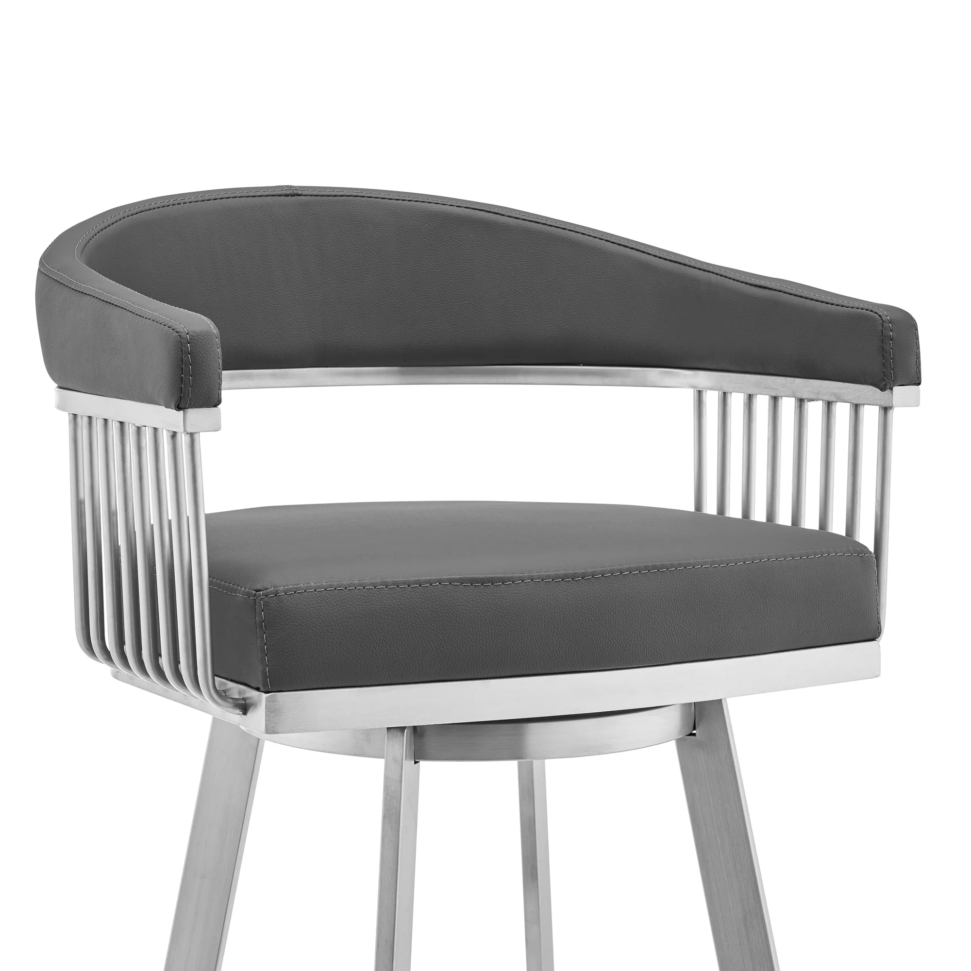 Chelsea 26" Gray Faux Leather and Brushed Stainless Steel Swivel Bar Stool By Armen Living - Image 5